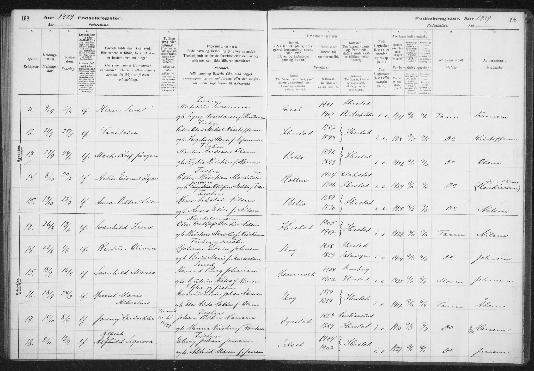 Ibestad sokneprestembete, AV/SATØ-S-0077/I/Ic/L0061: Birth register no. 61, 1917-1929, p. 198