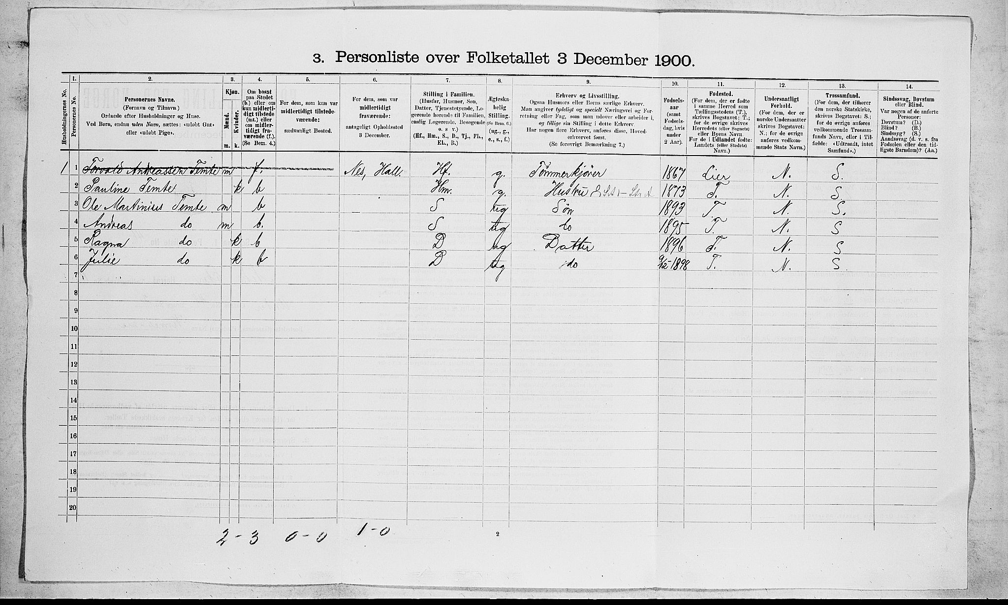 RA, 1900 census for Nedre Eiker, 1900, p. 1479