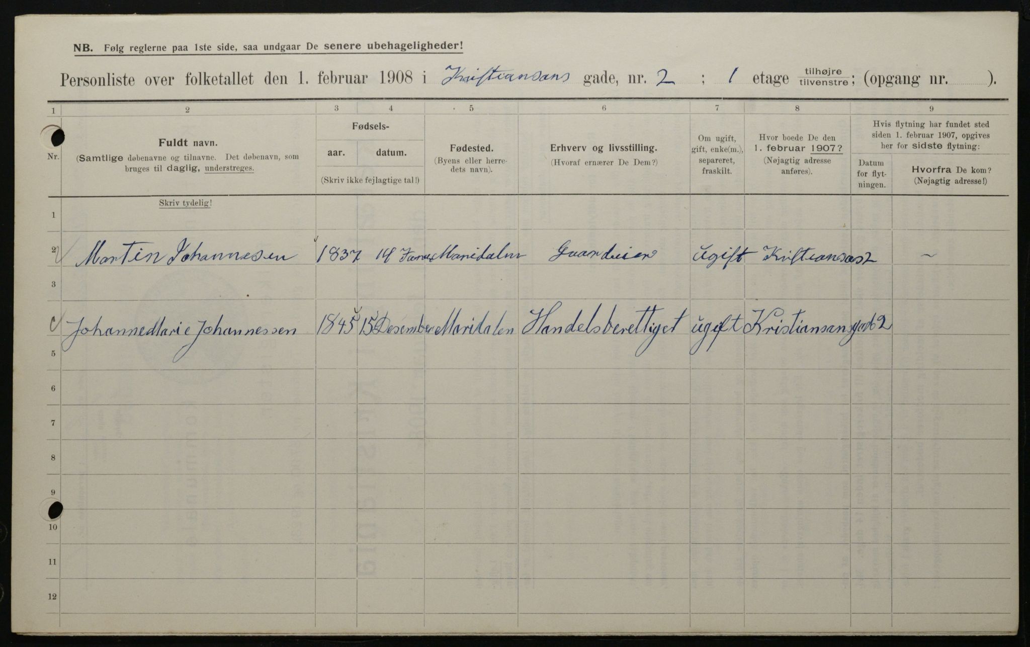 OBA, Municipal Census 1908 for Kristiania, 1908, p. 48582