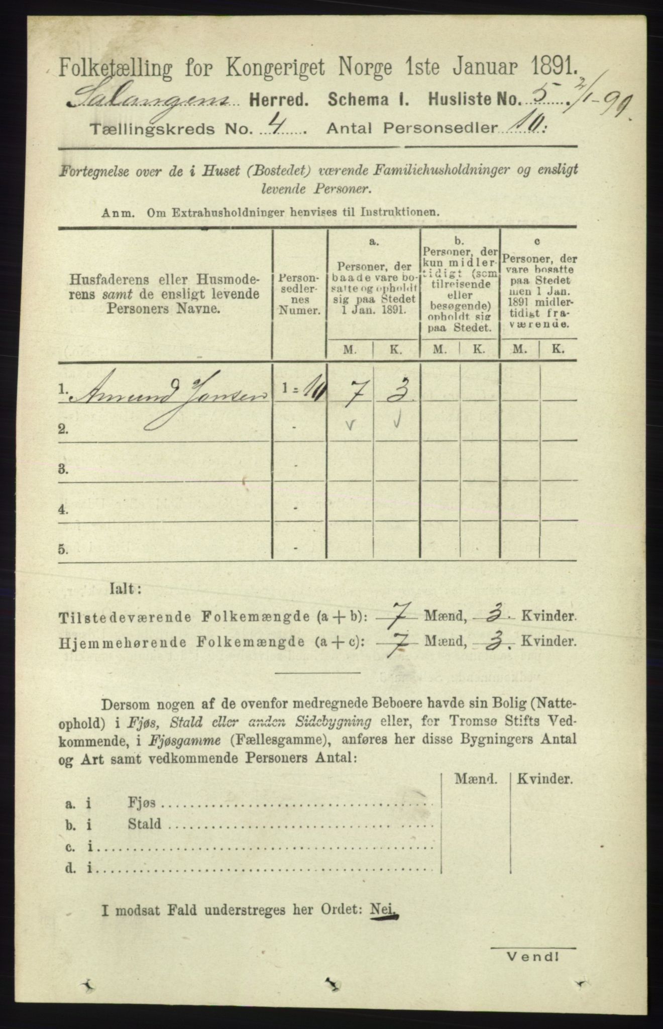 RA, 1891 census for 1921 Salangen, 1891, p. 1742