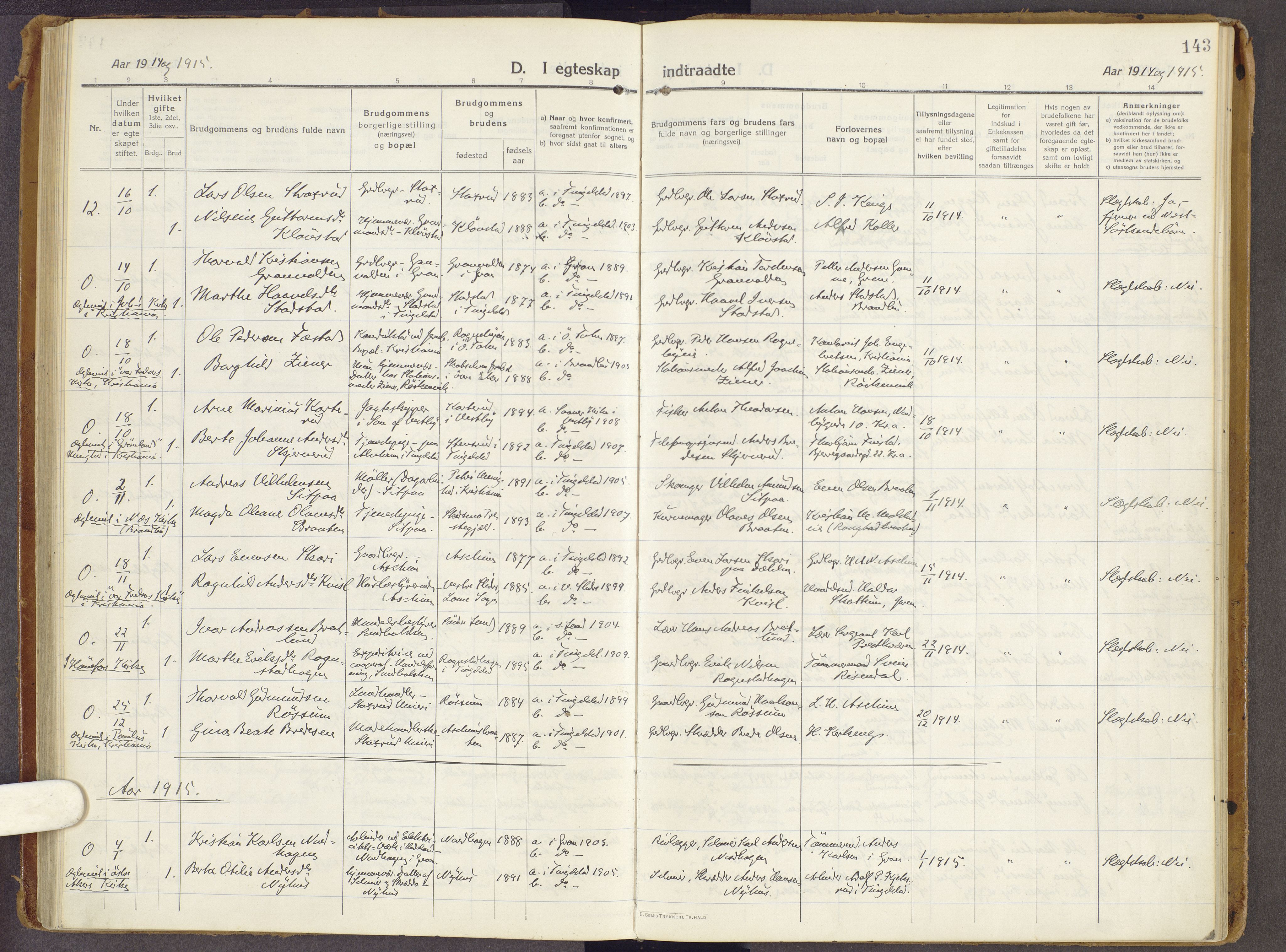 Brandbu prestekontor, AV/SAH-PREST-114/H/Ha/Haa/L0003: Parish register (official) no. 3, 1914-1928, p. 143