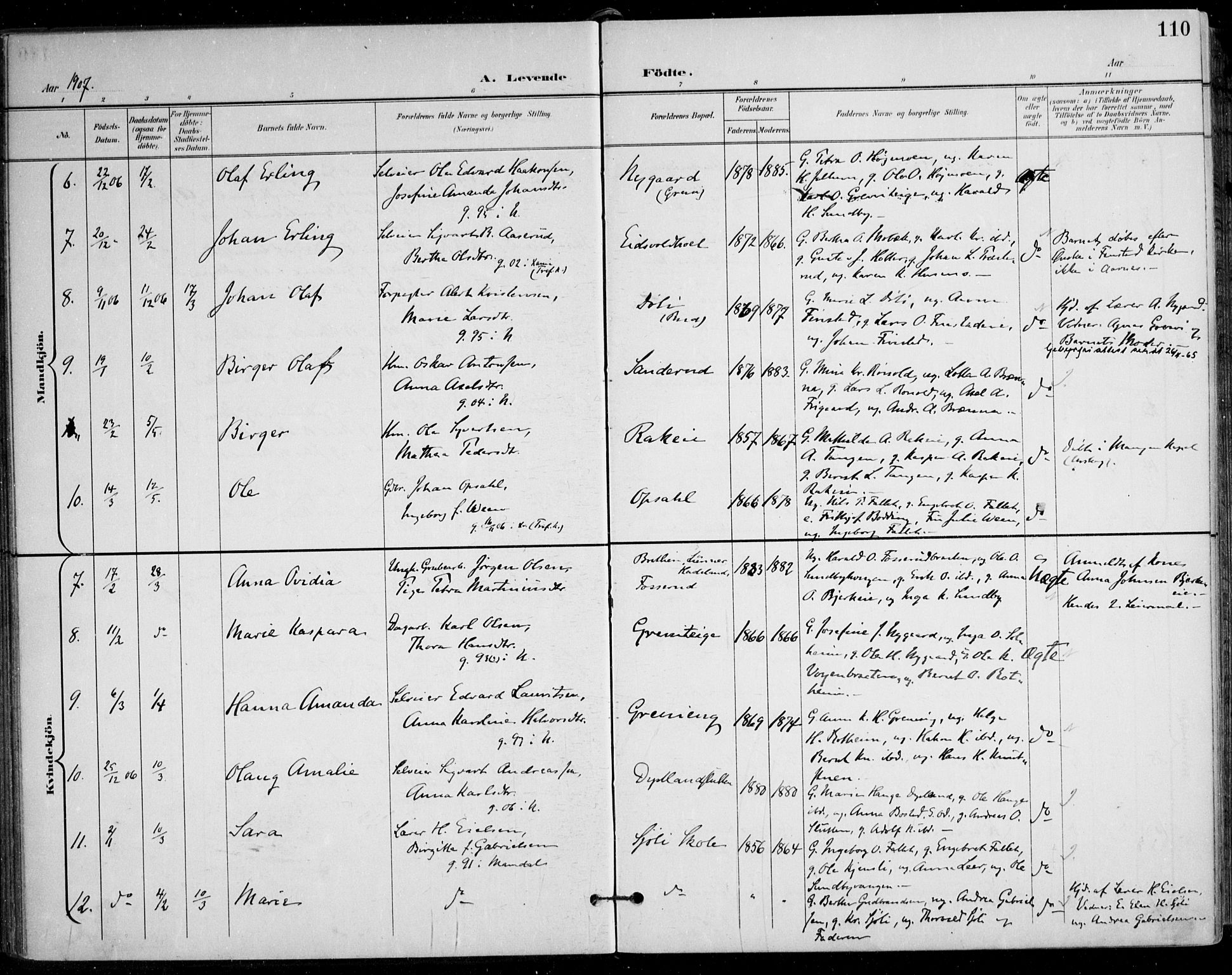 Nes prestekontor Kirkebøker, AV/SAO-A-10410/F/Fa/L0011: Parish register (official) no. I 11, 1899-1918, p. 110