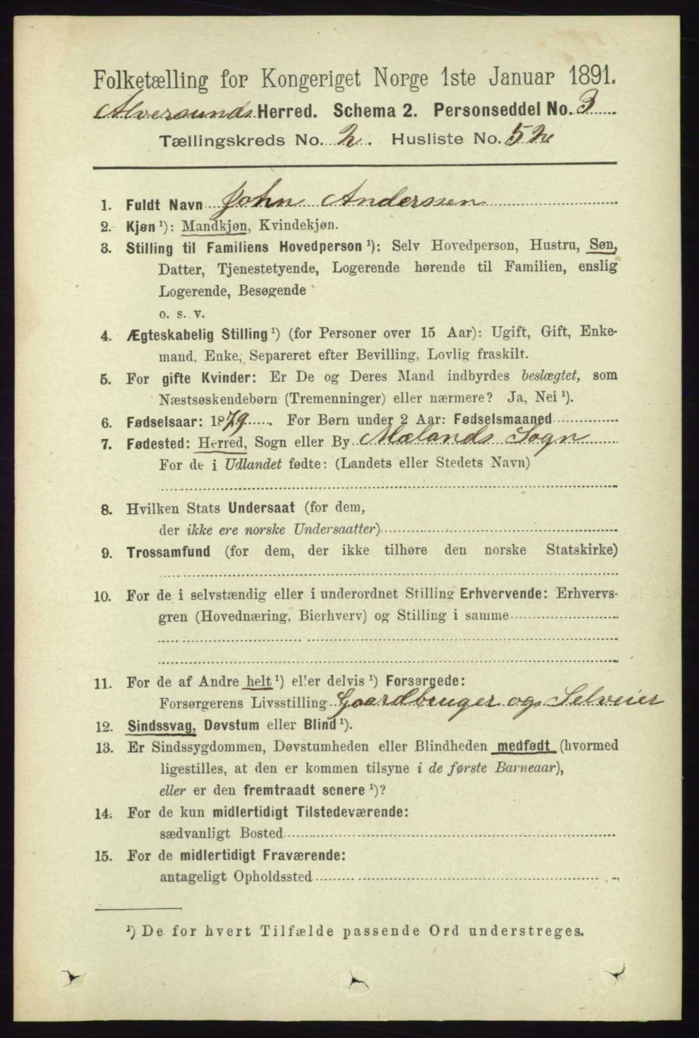 RA, 1891 census for 1257 Alversund, 1891, p. 775