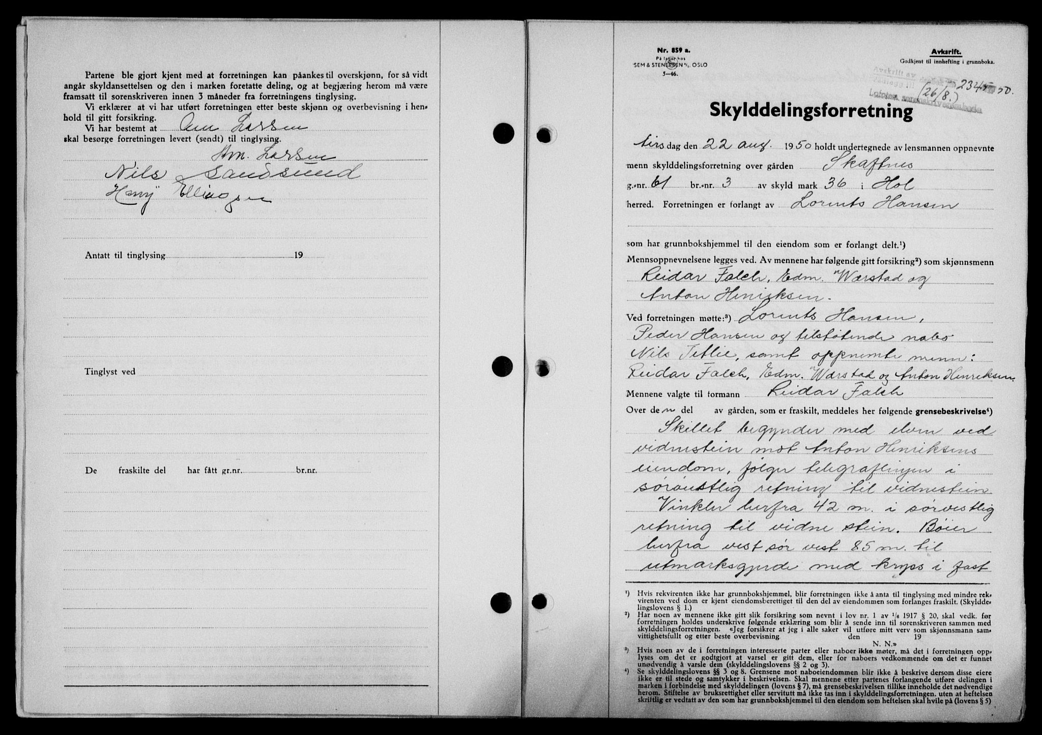 Lofoten sorenskriveri, SAT/A-0017/1/2/2C/L0024a: Mortgage book no. 24a, 1950-1950, Diary no: : 2345/1950