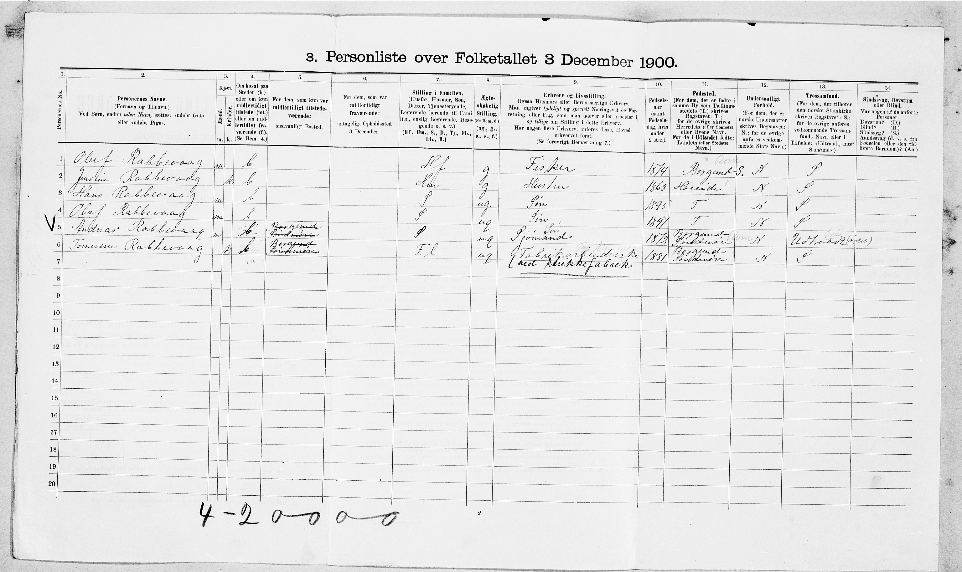 SAT, 1900 census for Ålesund, 1900, p. 4845