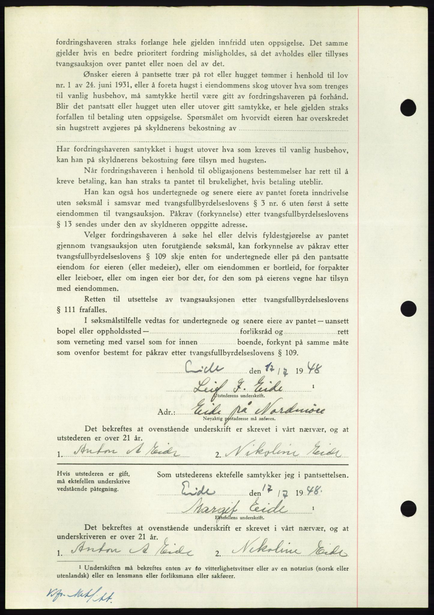 Nordmøre sorenskriveri, AV/SAT-A-4132/1/2/2Ca: Mortgage book no. B99, 1948-1948, Diary no: : 2097/1948