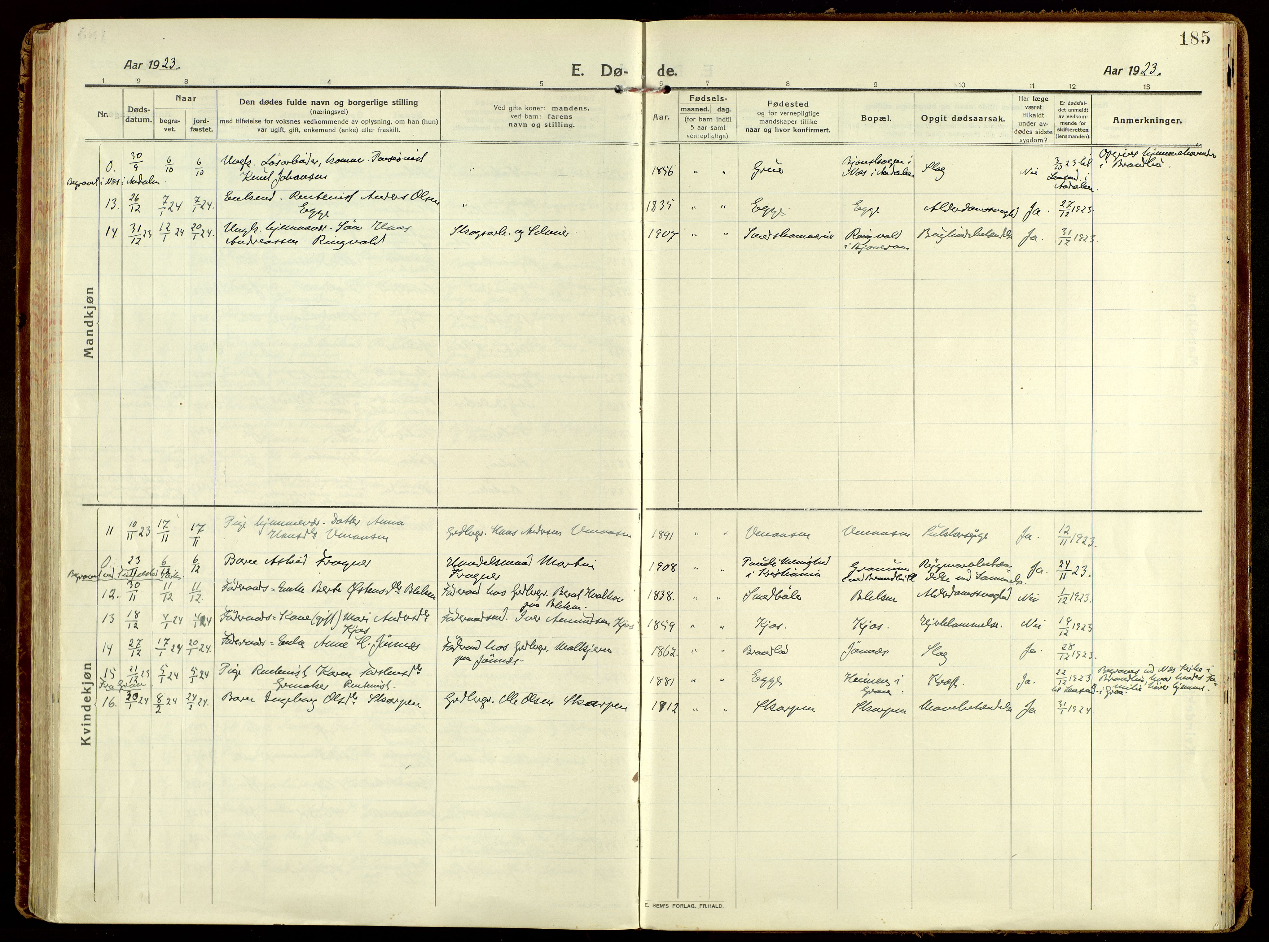 Brandbu prestekontor, SAH/PREST-114/H/Ha/Haa/L0004: Parish register (official) no. 4, 1913-1923, p. 185