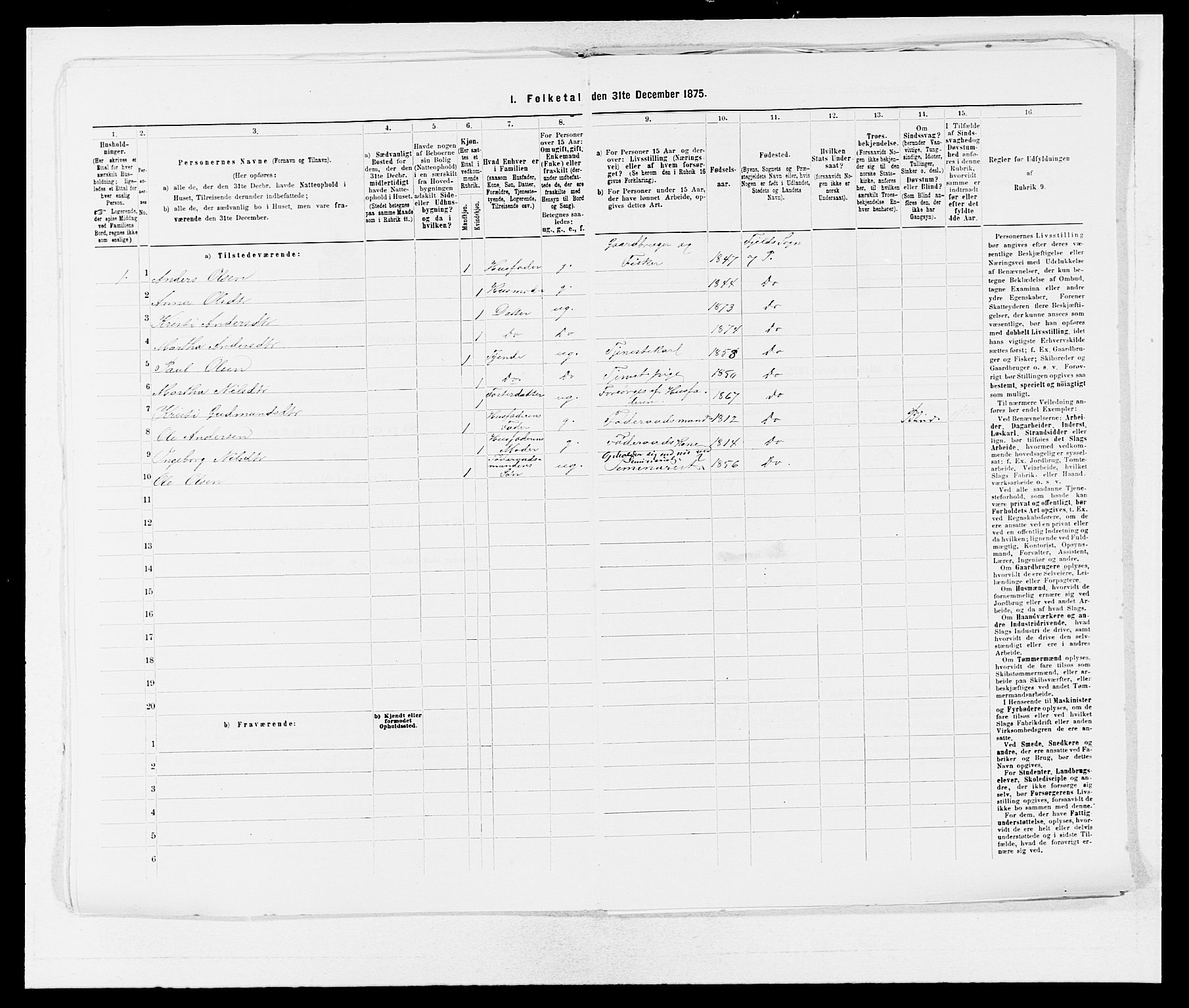SAB, 1875 census for 1246P Fjell, 1875, p. 733