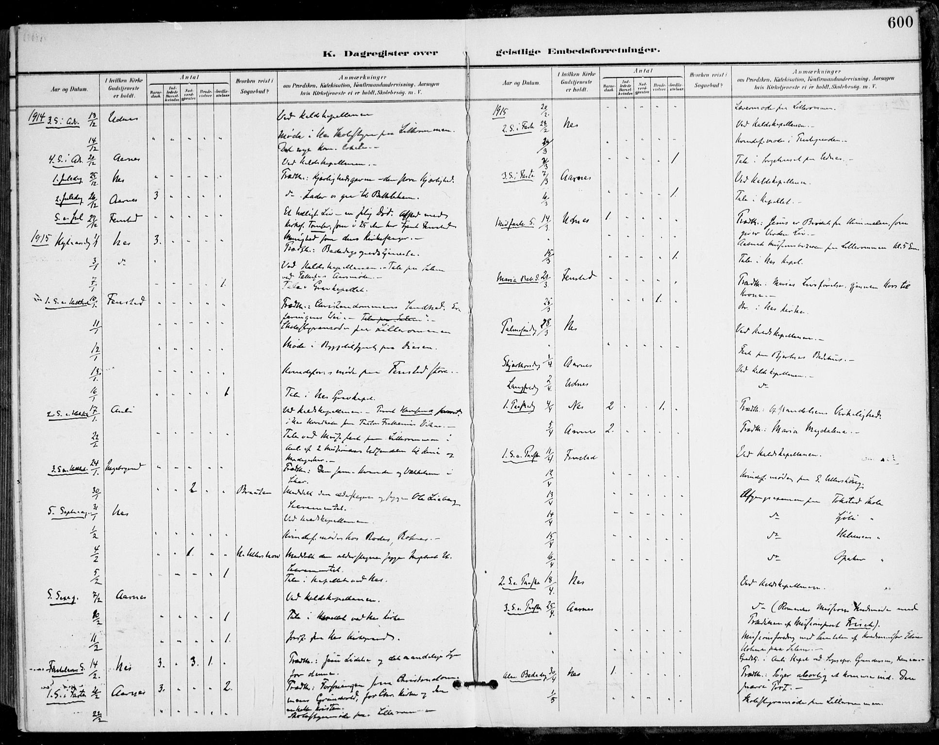 Nes prestekontor Kirkebøker, AV/SAO-A-10410/F/Fa/L0011: Parish register (official) no. I 11, 1899-1918, p. 600