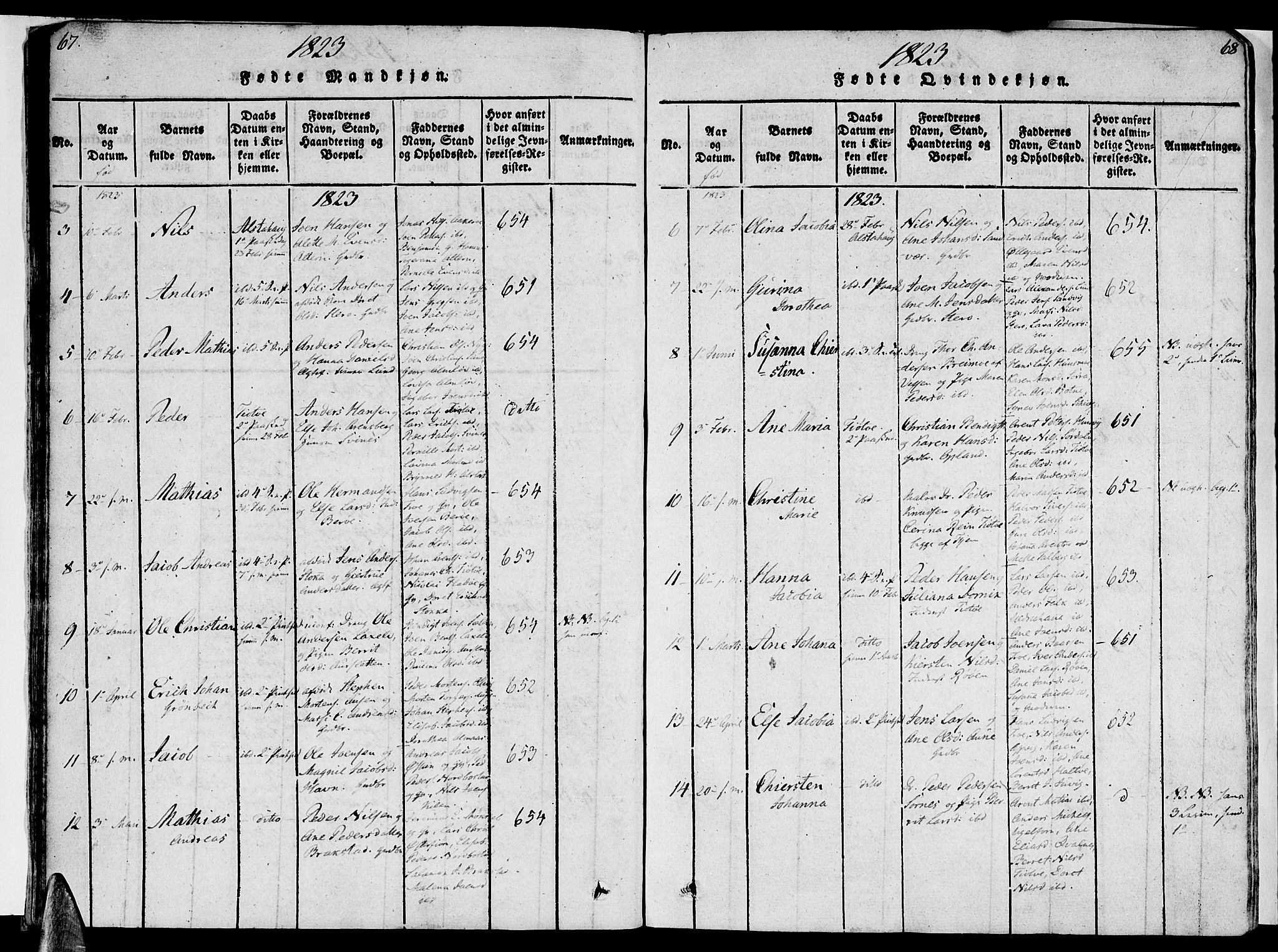 Ministerialprotokoller, klokkerbøker og fødselsregistre - Nordland, SAT/A-1459/830/L0445: Parish register (official) no. 830A09, 1820-1830, p. 67-68