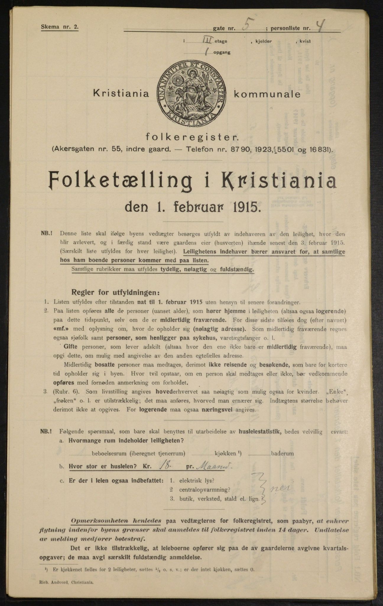 OBA, Municipal Census 1915 for Kristiania, 1915, p. 117710