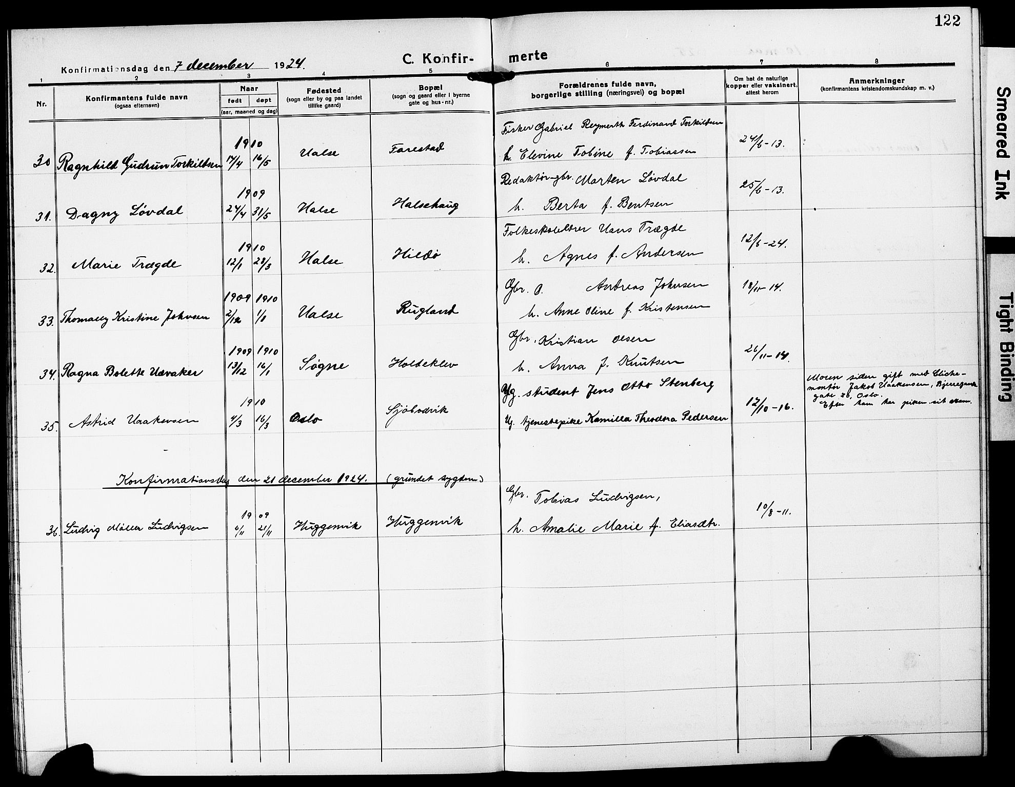 Mandal sokneprestkontor, AV/SAK-1111-0030/F/Fb/Fba/L0013: Parish register (copy) no. B 7, 1918-1931, p. 122