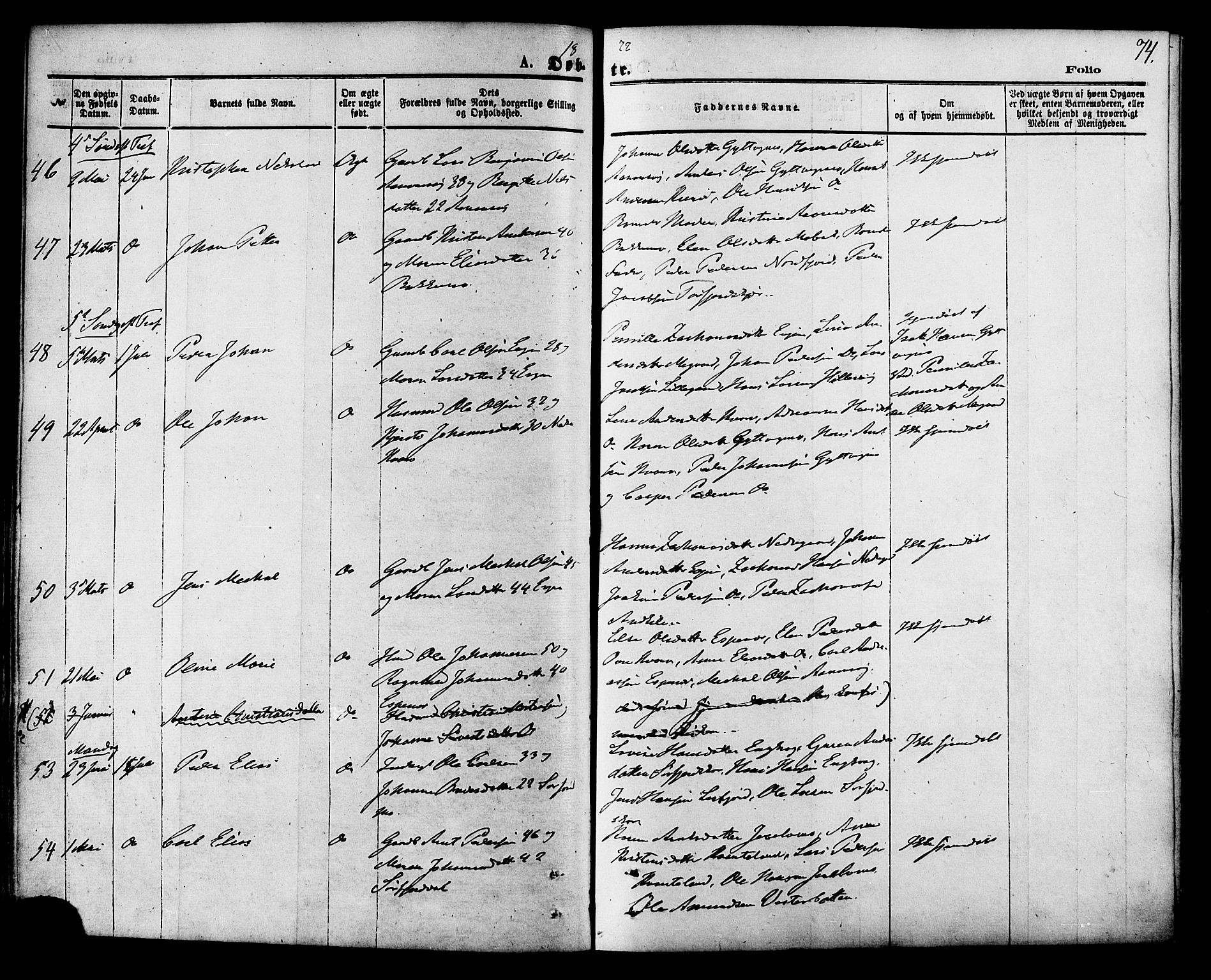 Ministerialprotokoller, klokkerbøker og fødselsregistre - Nordland, SAT/A-1459/853/L0771: Parish register (official) no. 853A10, 1870-1881, p. 74