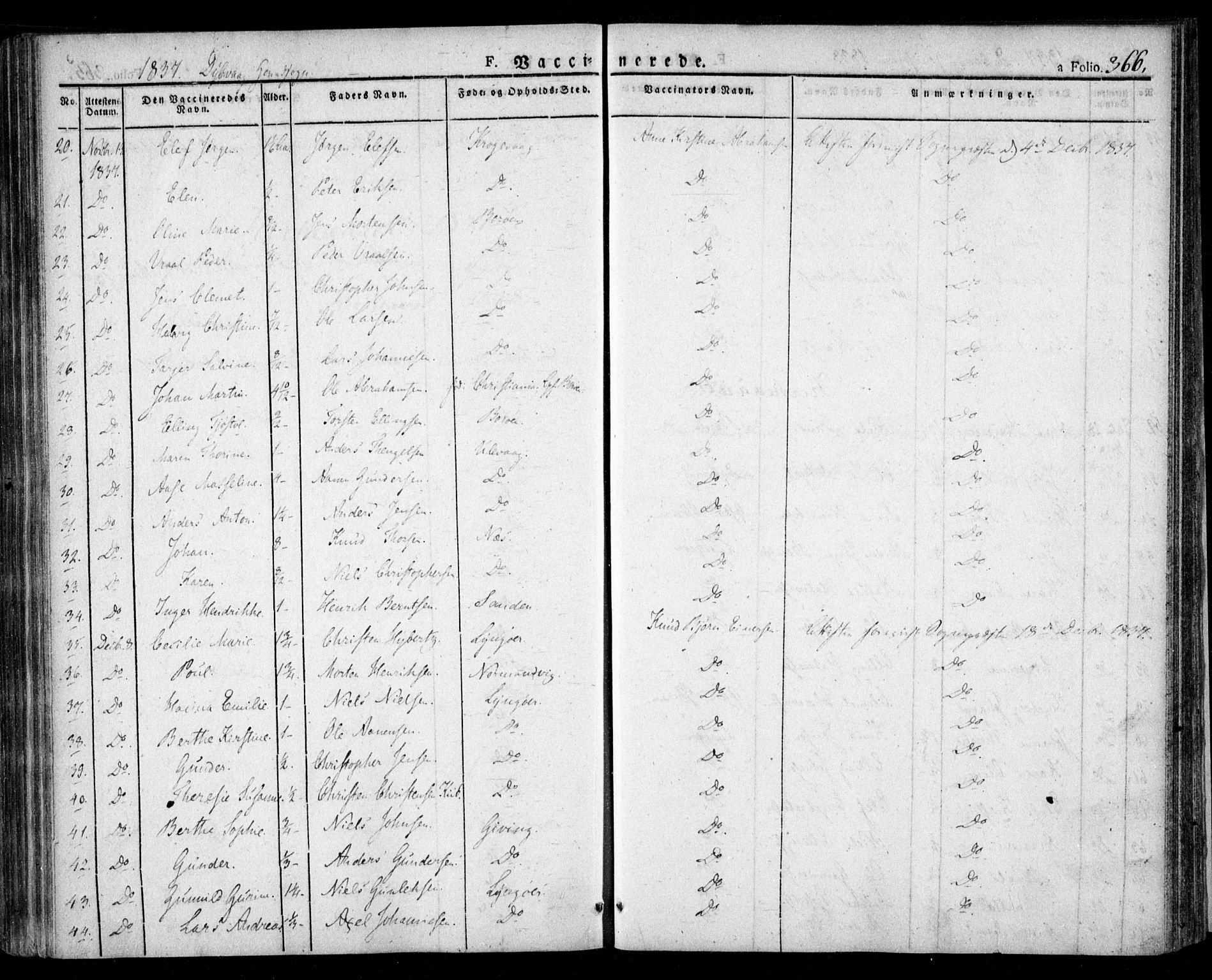 Dypvåg sokneprestkontor, AV/SAK-1111-0007/F/Fa/Faa/L0004: Parish register (official) no. A 4, 1824-1840, p. 366