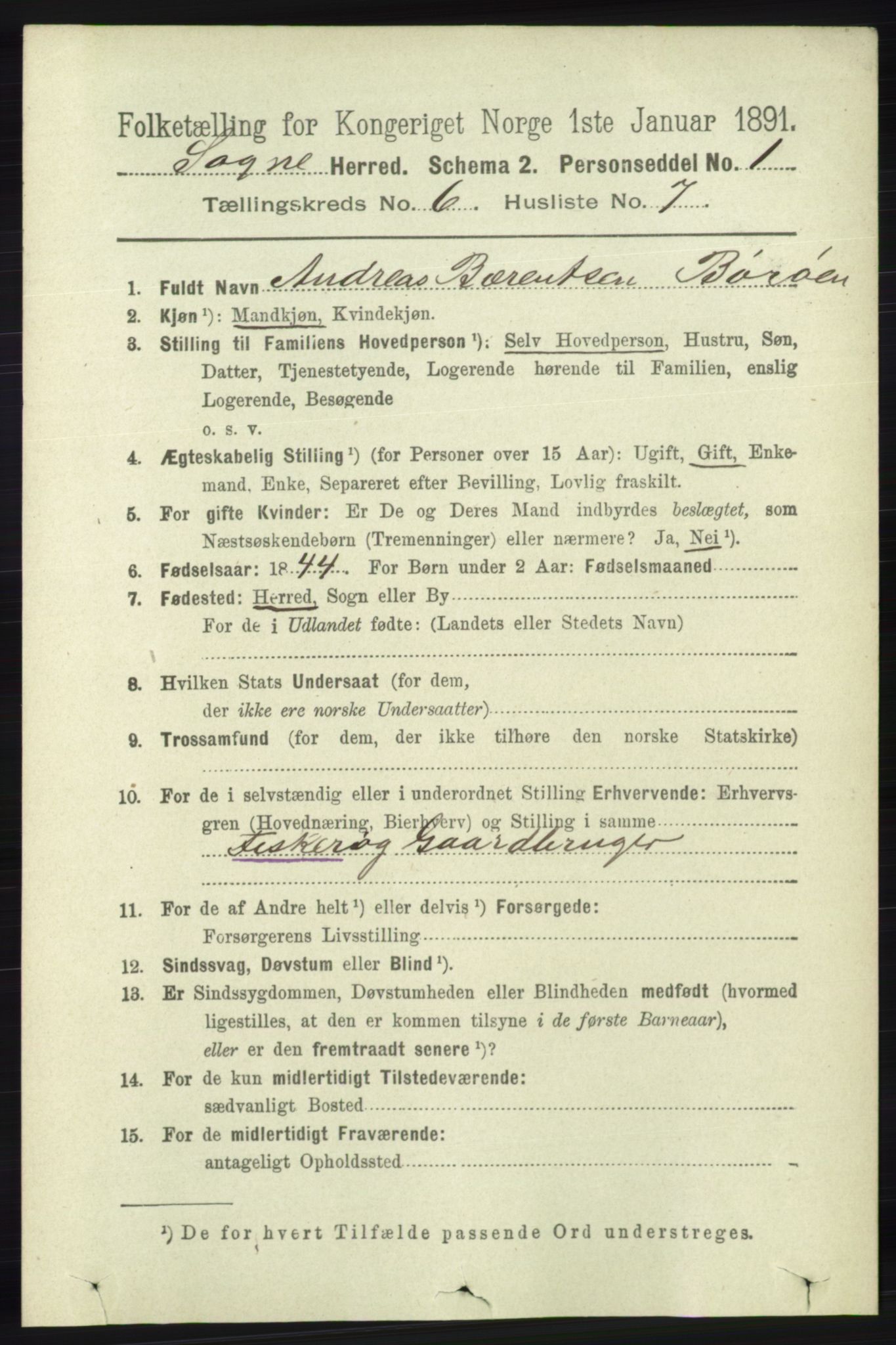 RA, 1891 census for 1018 Søgne, 1891, p. 1402