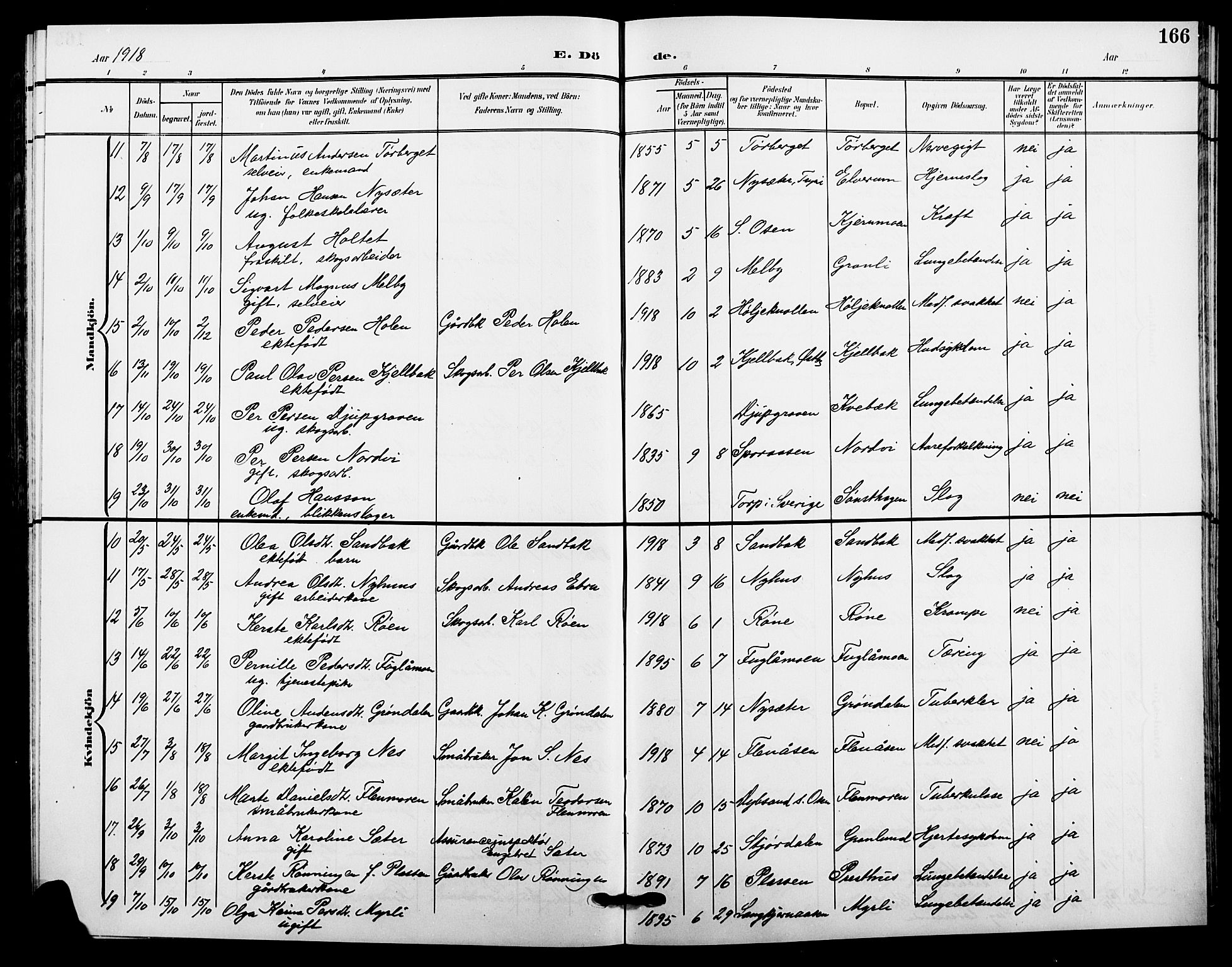 Trysil prestekontor, SAH/PREST-046/H/Ha/Hab/L0009: Parish register (copy) no. 9, 1904-1924, p. 166