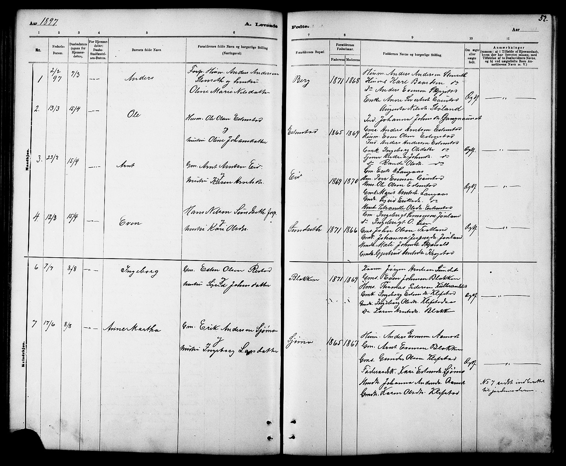 Ministerialprotokoller, klokkerbøker og fødselsregistre - Sør-Trøndelag, SAT/A-1456/694/L1132: Parish register (copy) no. 694C04, 1887-1914, p. 52