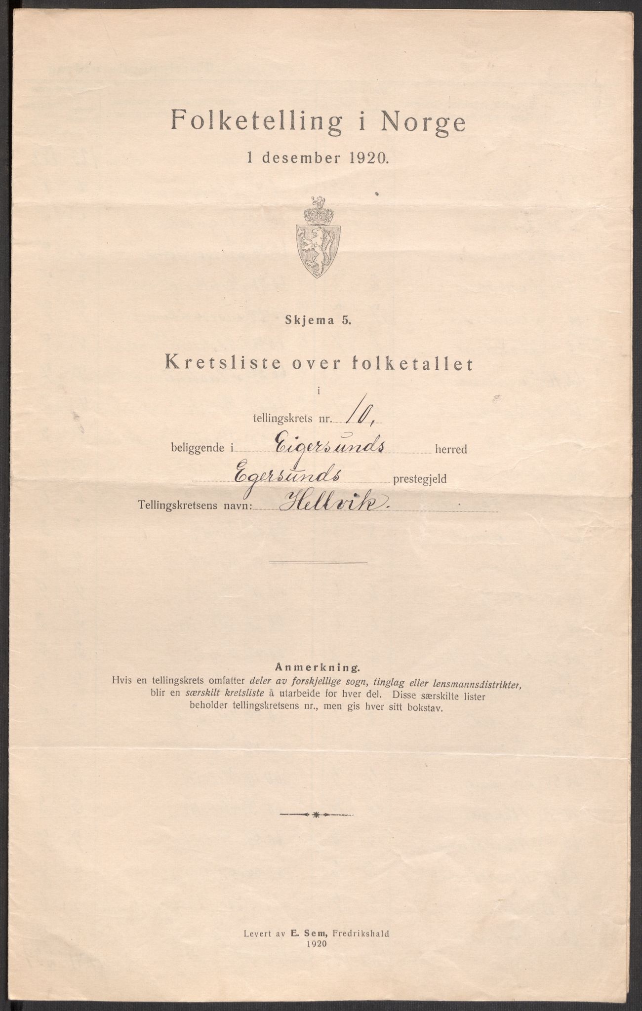 SAST, 1920 census for Eigersund, 1920, p. 34