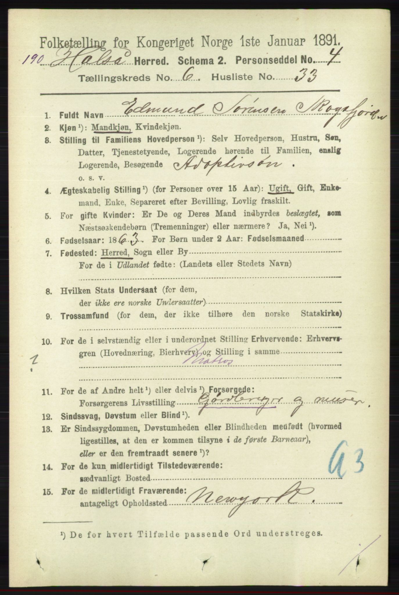 RA, 1891 census for 1019 Halse og Harkmark, 1891, p. 2548