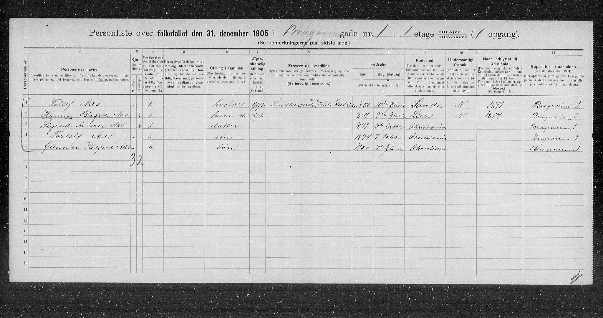 OBA, Municipal Census 1905 for Kristiania, 1905, p. 4102