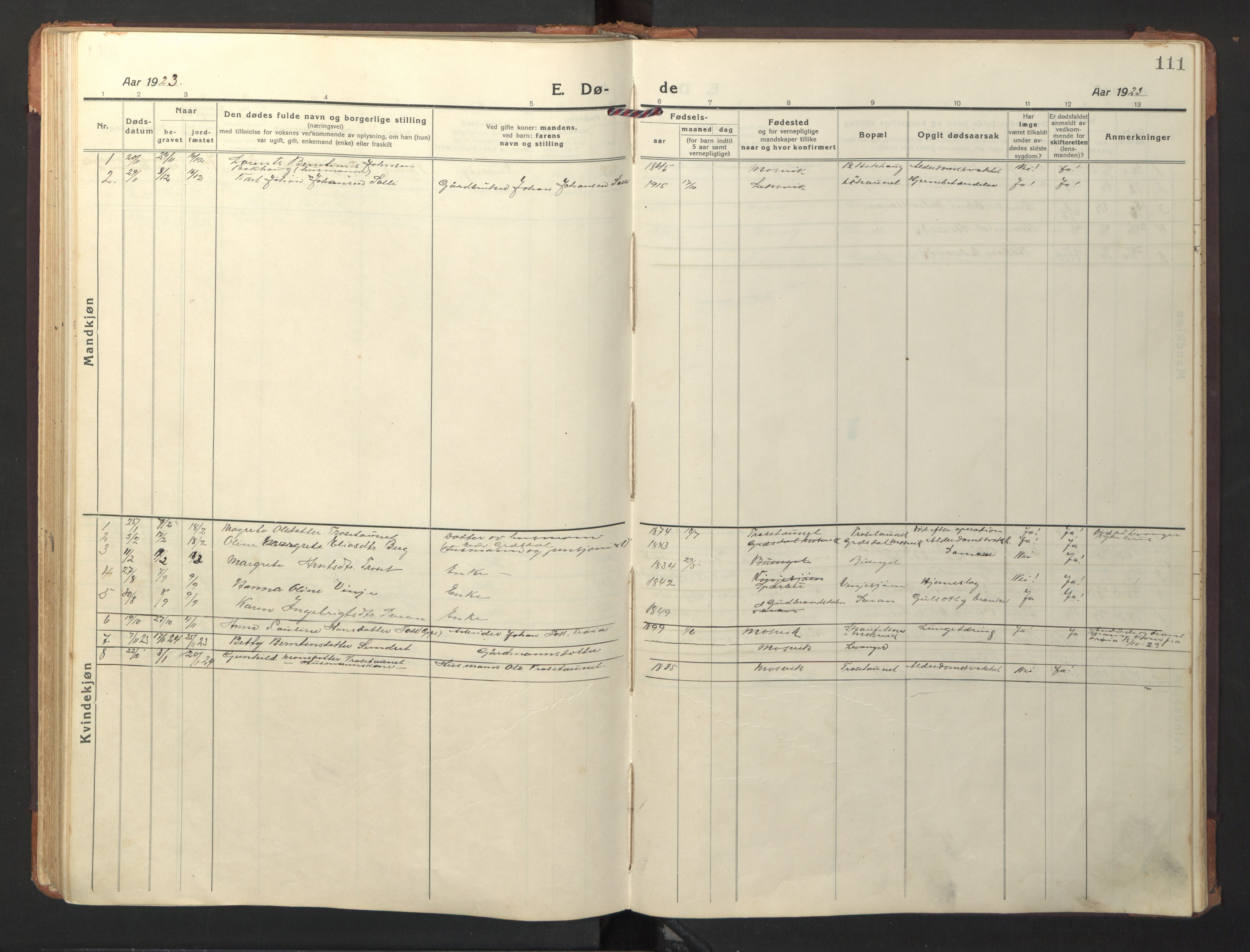 Ministerialprotokoller, klokkerbøker og fødselsregistre - Nord-Trøndelag, SAT/A-1458/733/L0328: Parish register (copy) no. 733C03, 1919-1966, p. 111