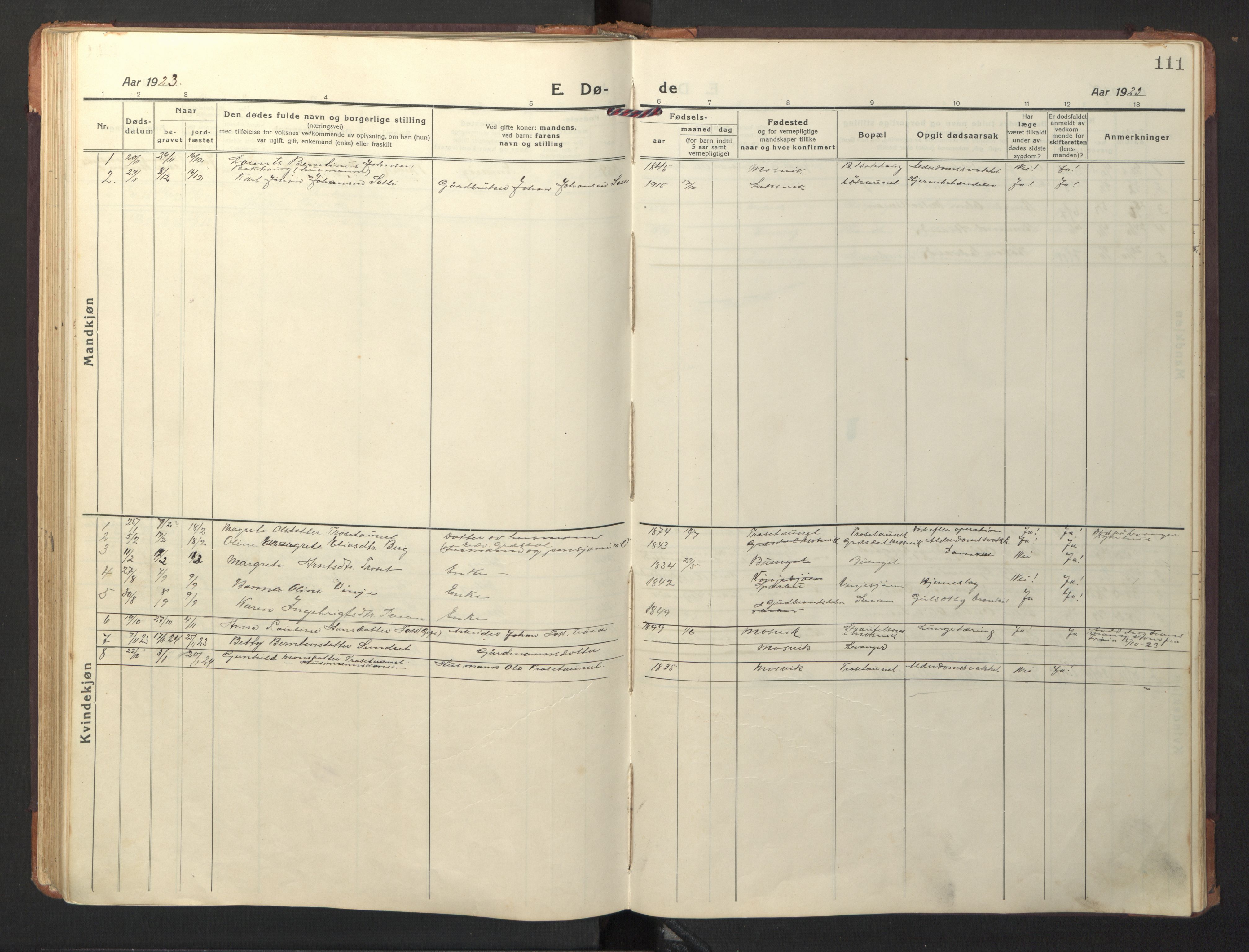 Ministerialprotokoller, klokkerbøker og fødselsregistre - Nord-Trøndelag, AV/SAT-A-1458/733/L0328: Parish register (copy) no. 733C03, 1919-1966, p. 111