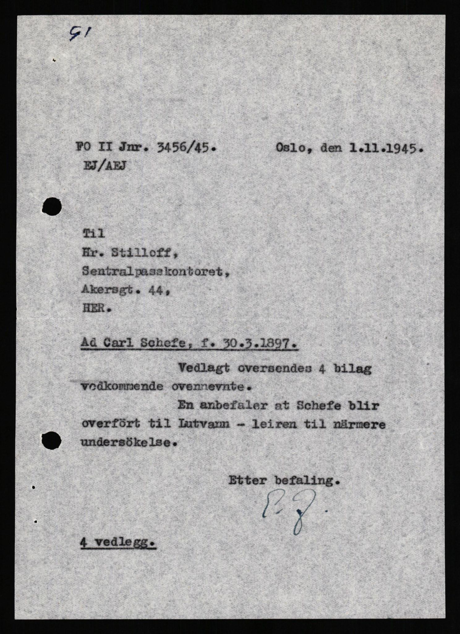 Forsvaret, Forsvarets overkommando II, RA/RAFA-3915/D/Db/L0029: CI Questionaires. Tyske okkupasjonsstyrker i Norge. Tyskere., 1945-1946, p. 76