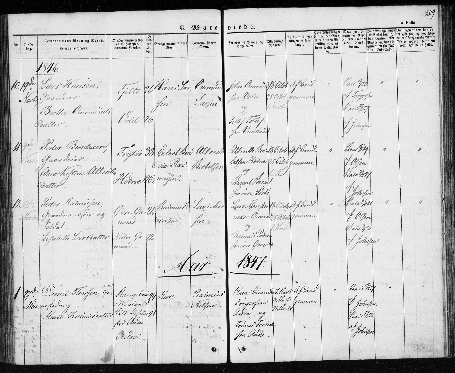 Klepp sokneprestkontor, AV/SAST-A-101803/001/3/30BA/L0004: Parish register (official) no. A 4, 1842-1852, p. 209