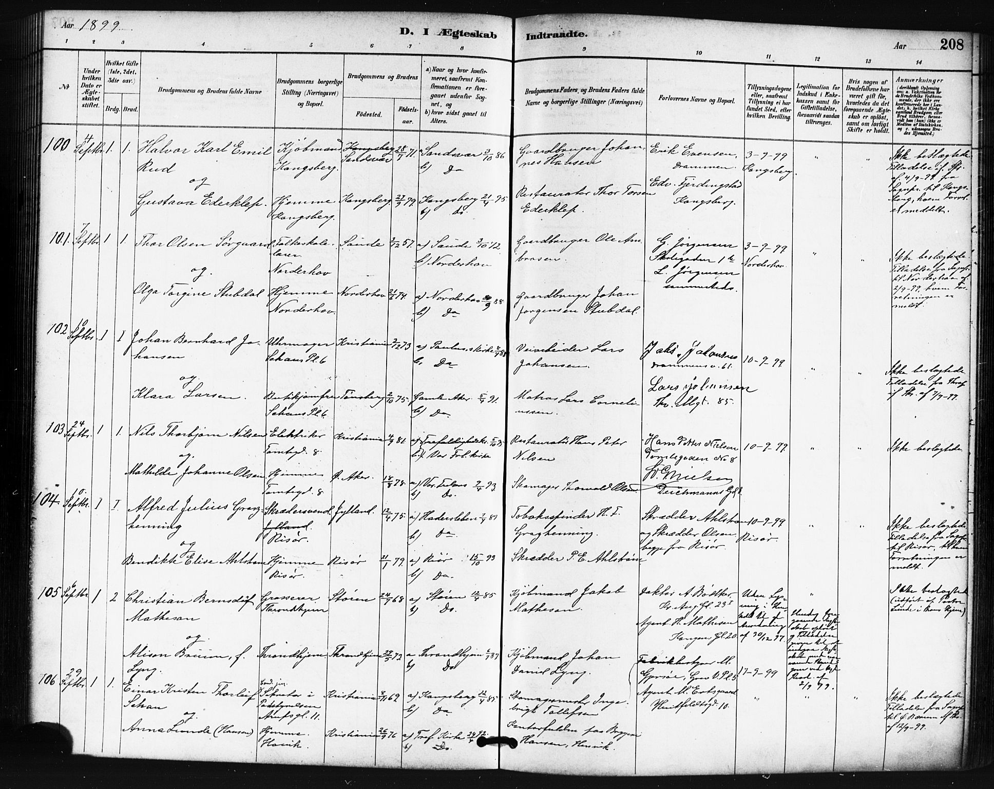 Oslo domkirke Kirkebøker, SAO/A-10752/F/Fa/L0032: Parish register (official) no. 32, 1885-1902, p. 208