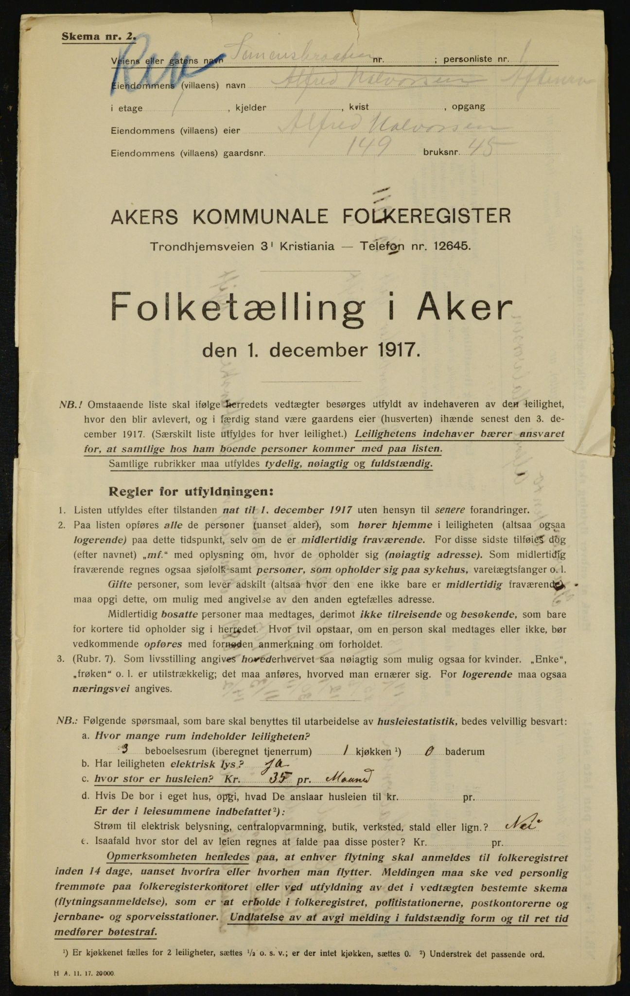 OBA, Municipal Census 1917 for Aker, 1917, p. 23817