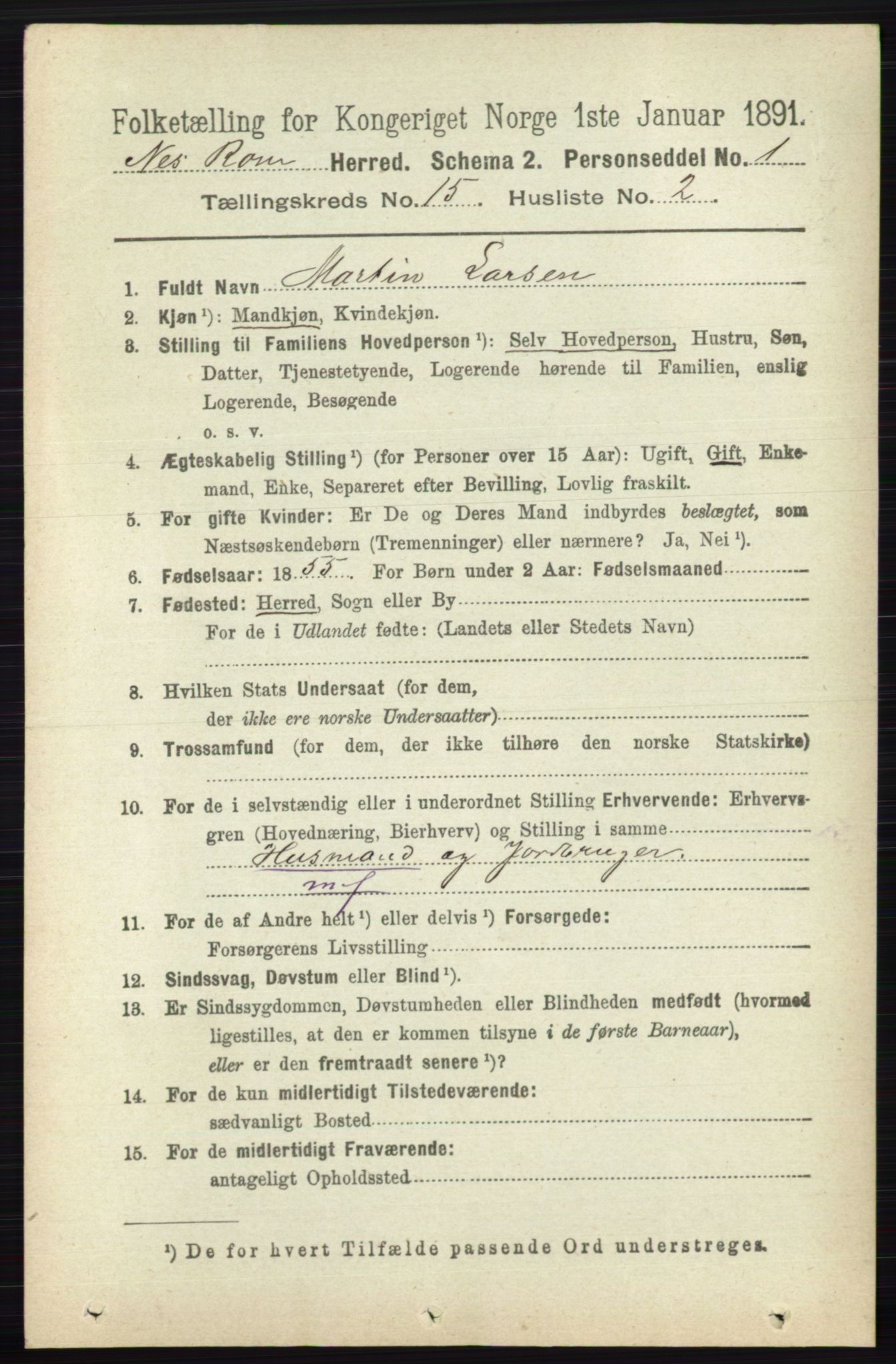 RA, 1891 census for 0236 Nes, 1891, p. 9008