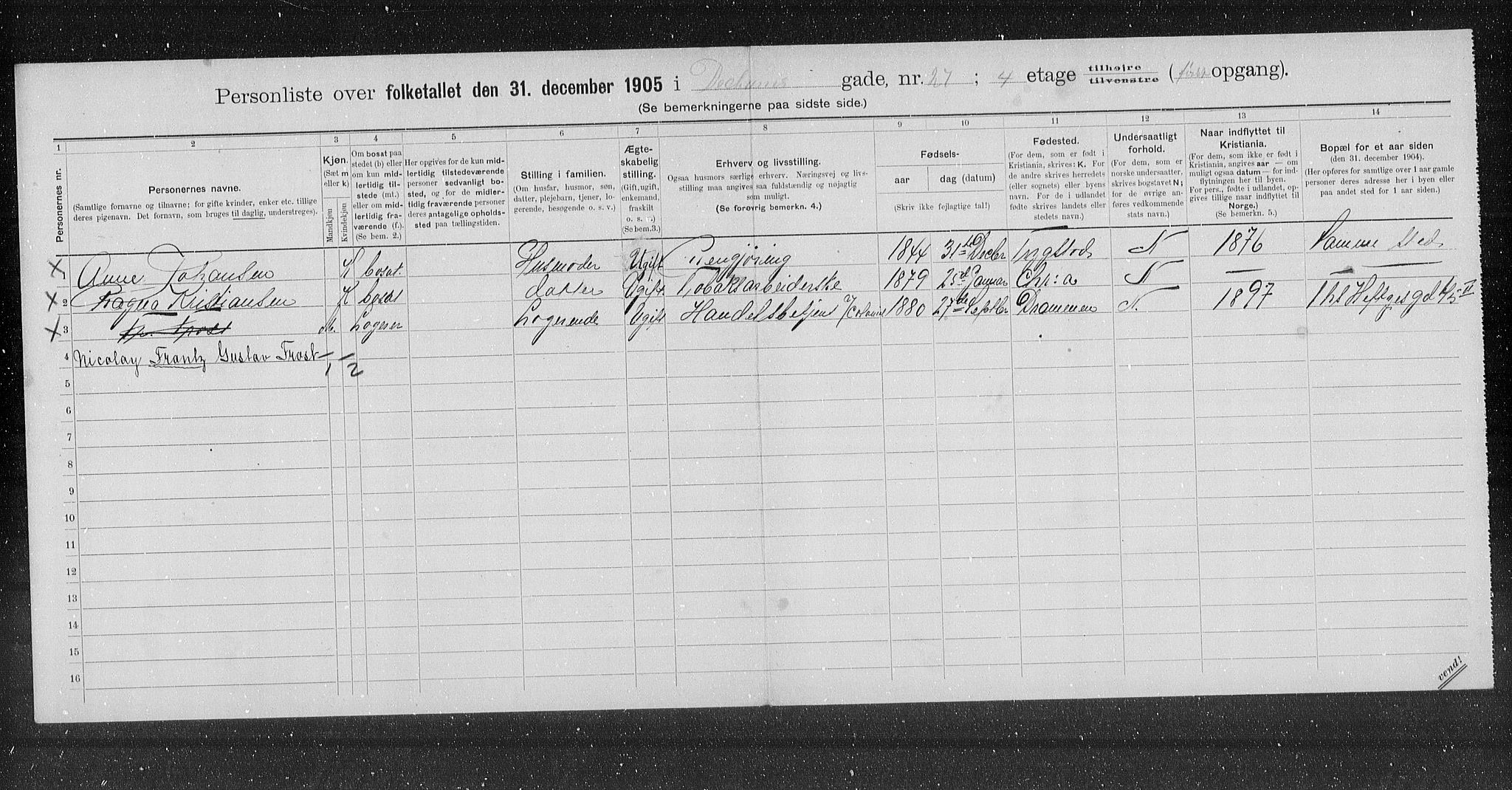 OBA, Municipal Census 1905 for Kristiania, 1905, p. 8199