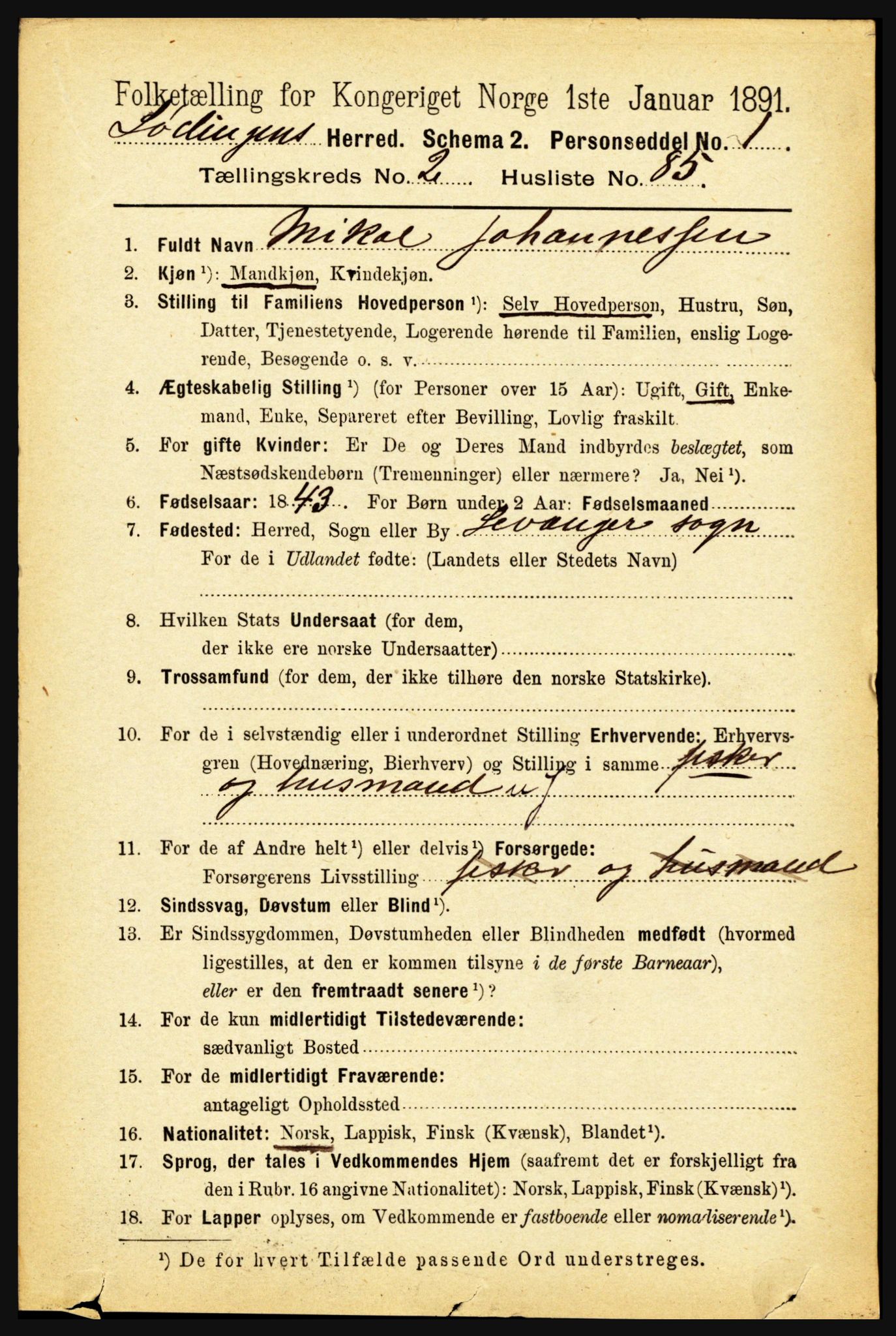 RA, 1891 census for 1851 Lødingen, 1891, p. 1284