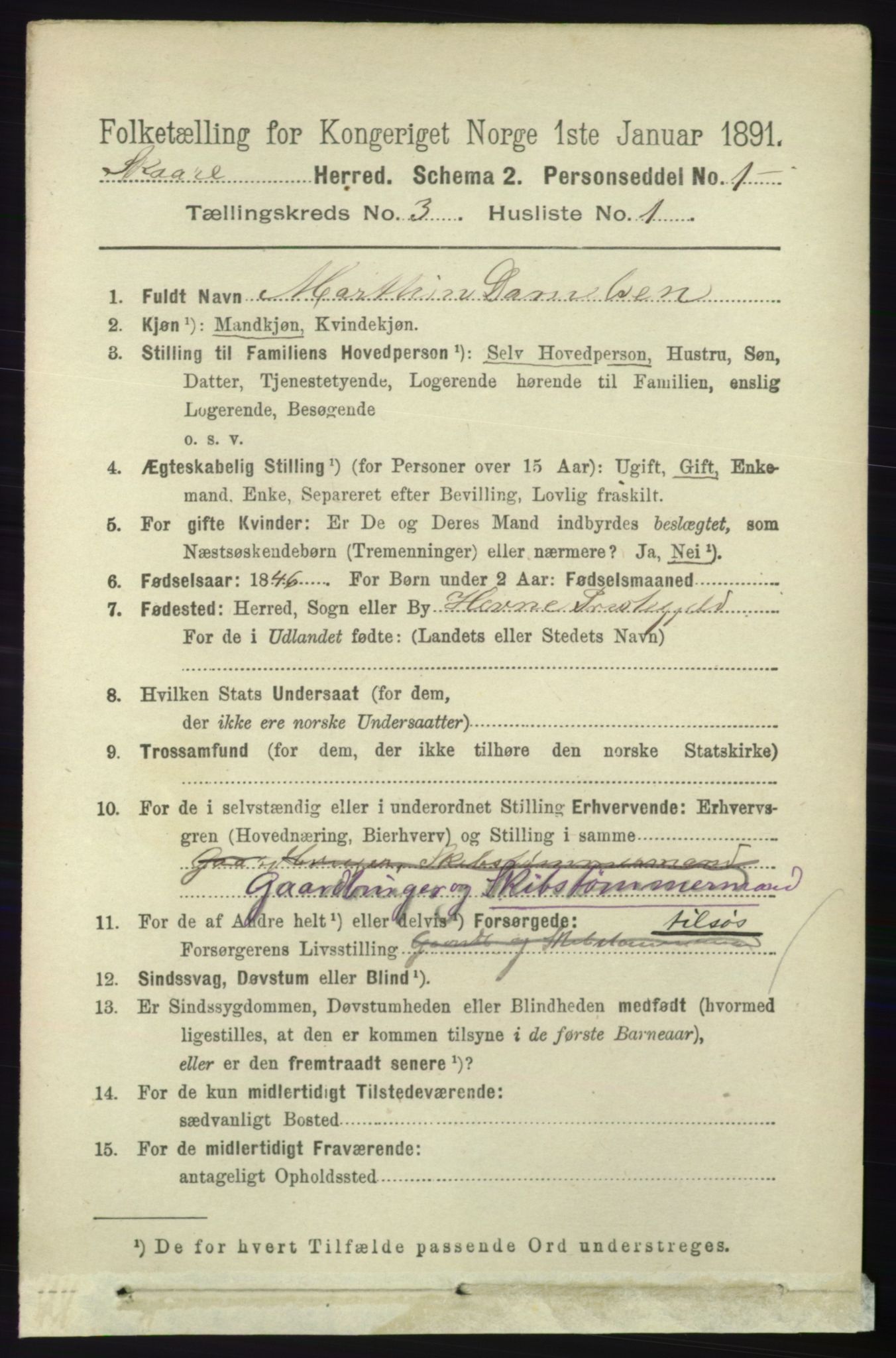 RA, 1891 census for 1153 Skåre, 1891, p. 1115