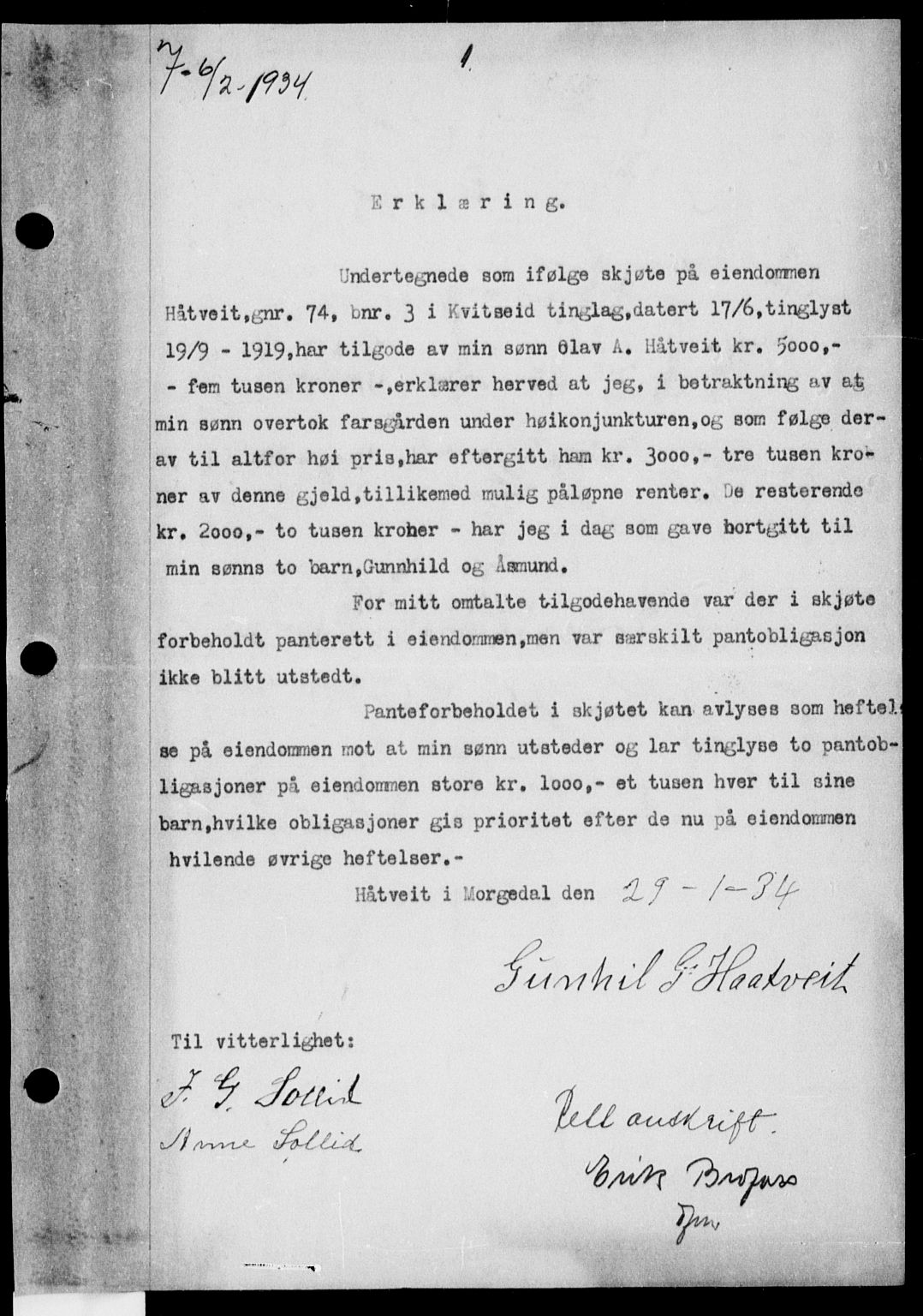 Vest-Telemark sorenskriveri, AV/SAKO-A-134/G/Ga/Gab/L0031: Mortgage book no. II 31, 1934-1936, p. 1