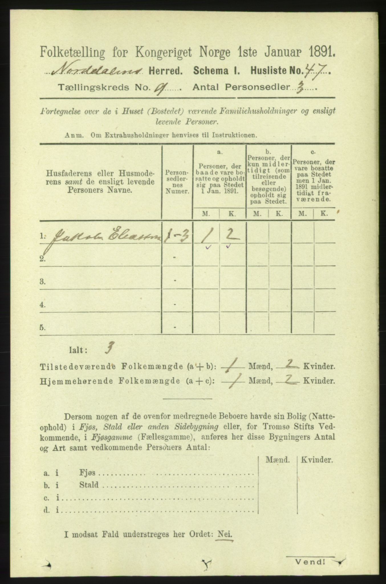 RA, 1891 census for 1524 Norddal, 1891, p. 1839