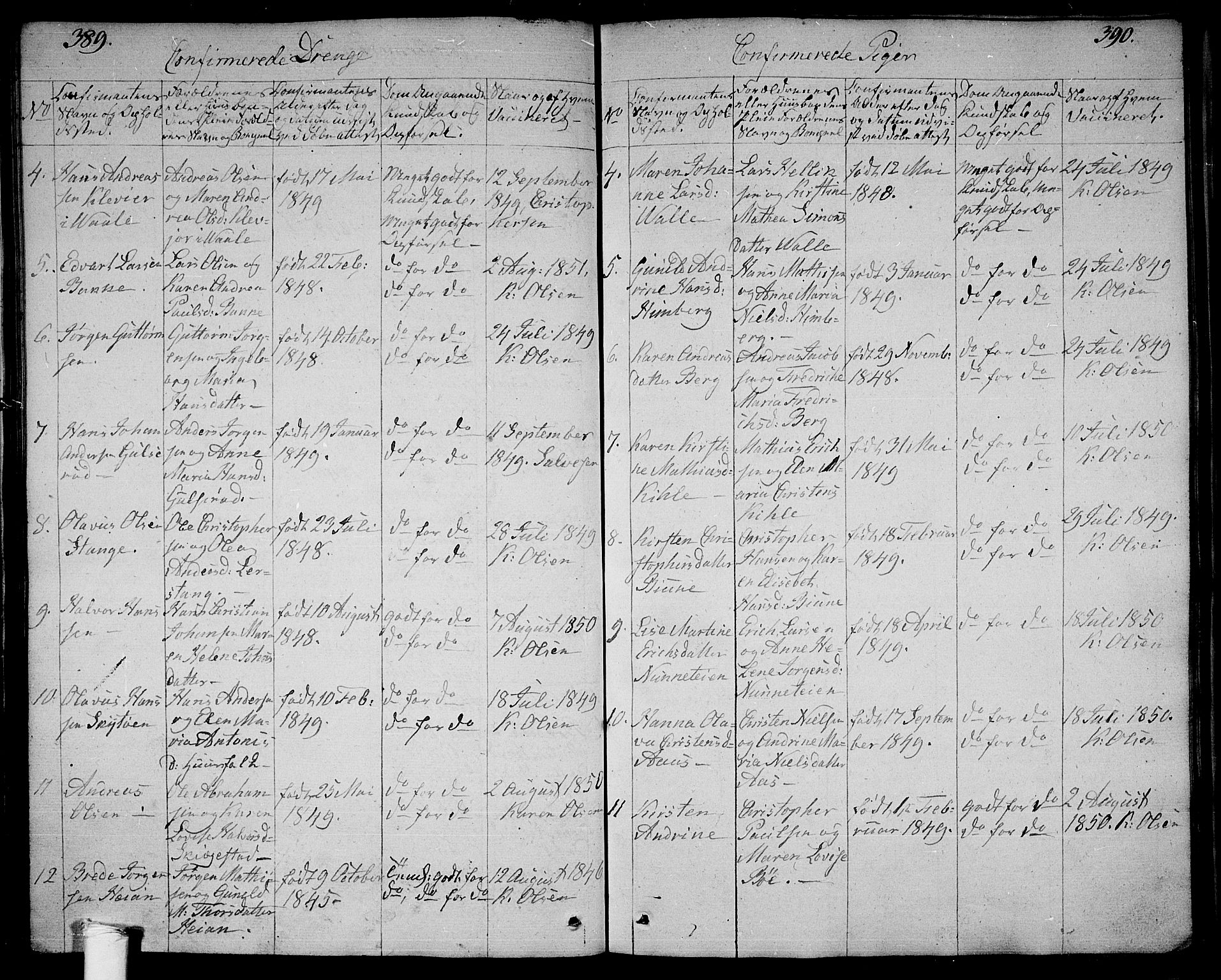 Ramnes kirkebøker, AV/SAKO-A-314/G/Ga/L0002: Parish register (copy) no. I 2, 1848-1870, p. 389-390