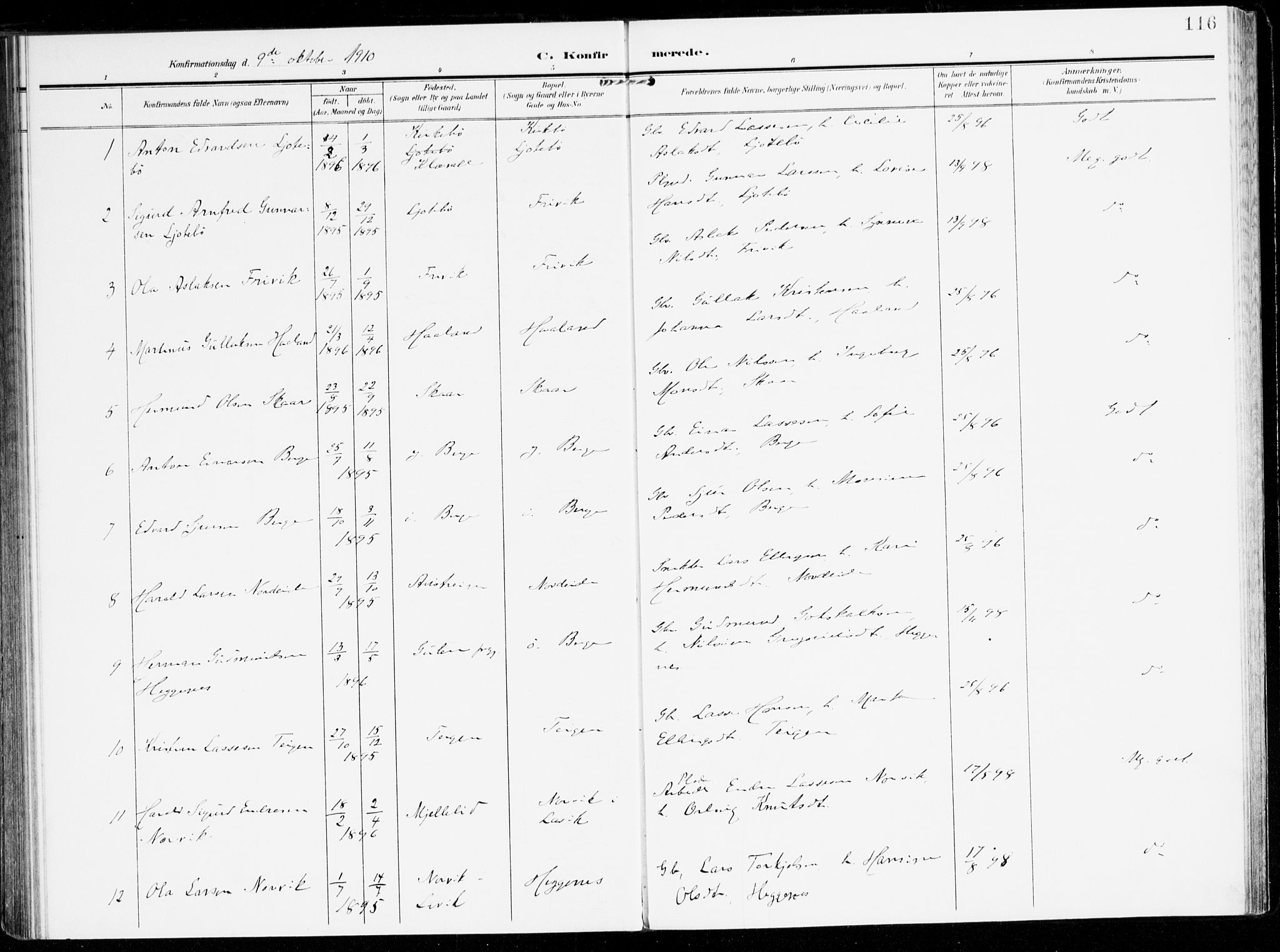 Lavik sokneprestembete, SAB/A-80901: Parish register (official) no. C 2, 1904-1921, p. 116