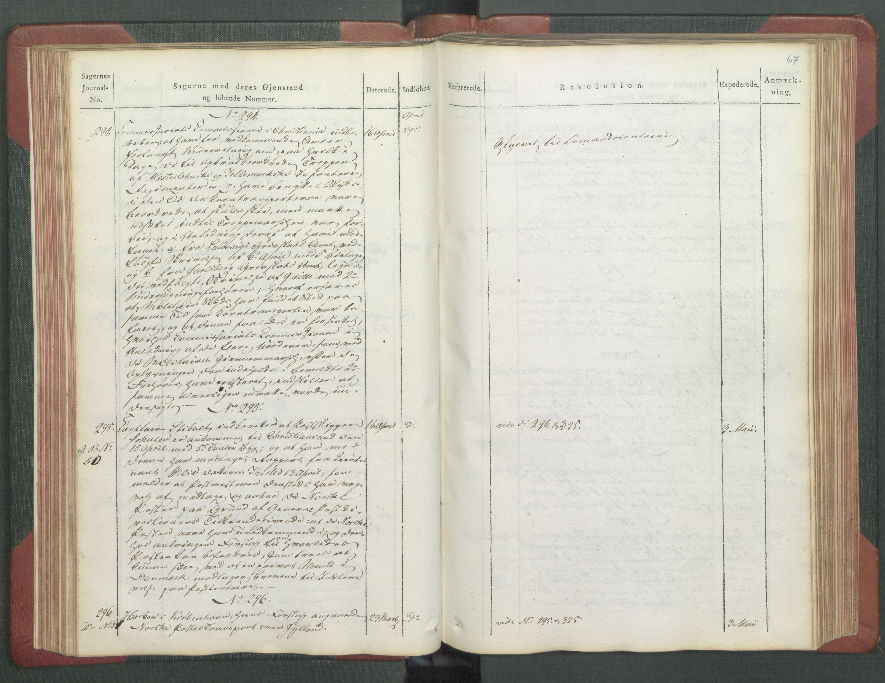 Departementene i 1814, AV/RA-S-3899/Fb/L0029: Journal A 1-900 (ekstraktprotokoll), 1814, p. 67