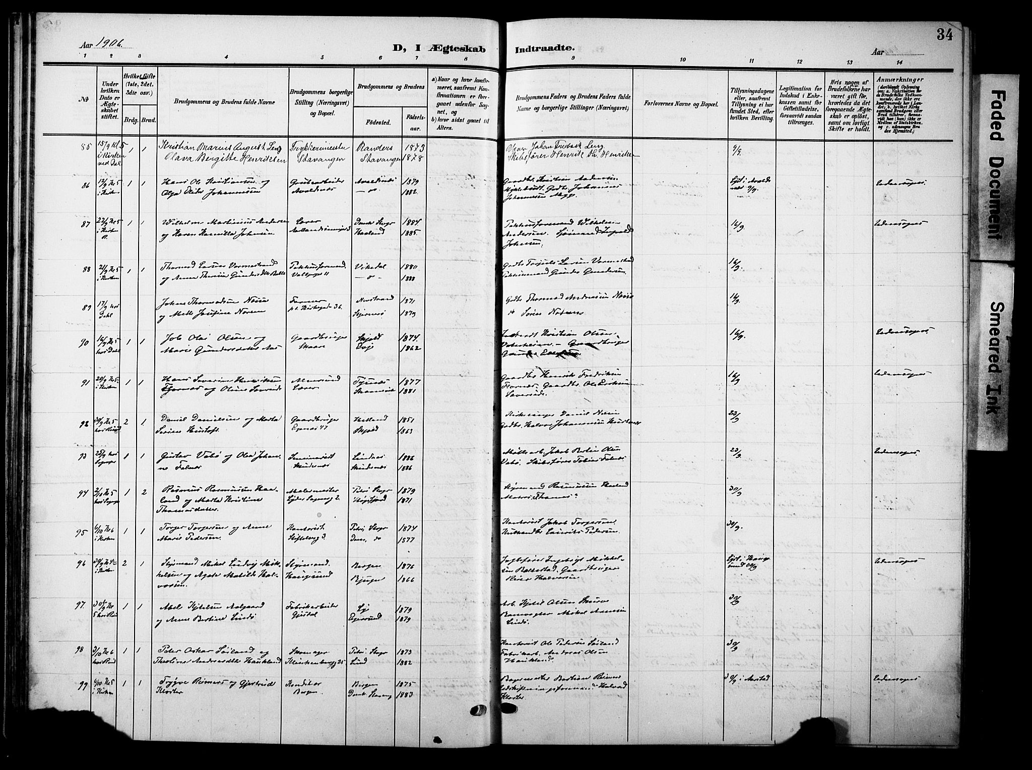 Domkirken sokneprestkontor, AV/SAST-A-101812/001/30/30BB/L0017: Parish register (copy) no. B 17, 1902-1921, p. 34