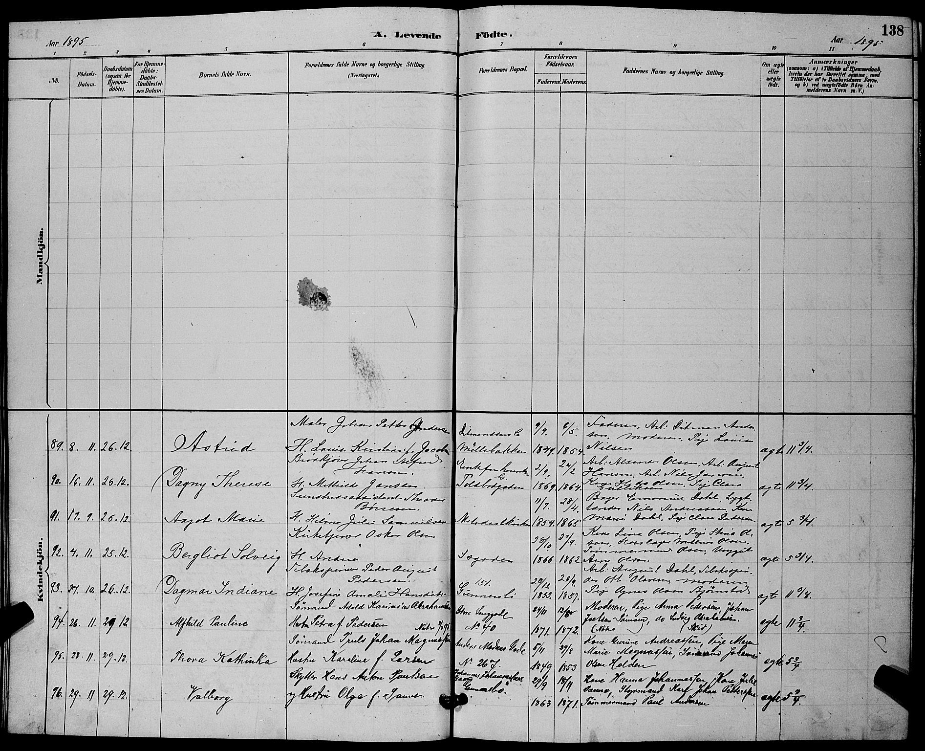 Tønsberg kirkebøker, AV/SAKO-A-330/G/Ga/L0006: Parish register (copy) no. 6, 1885-1895, p. 138