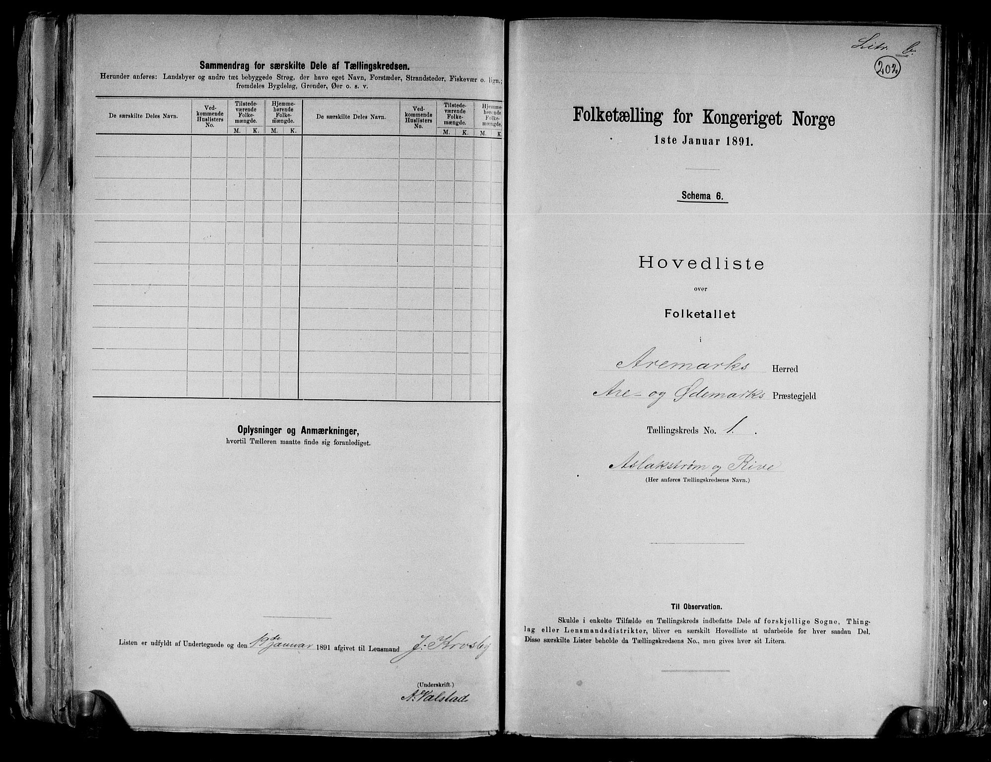 RA, 1891 census for 0118 Aremark, 1891, p. 6