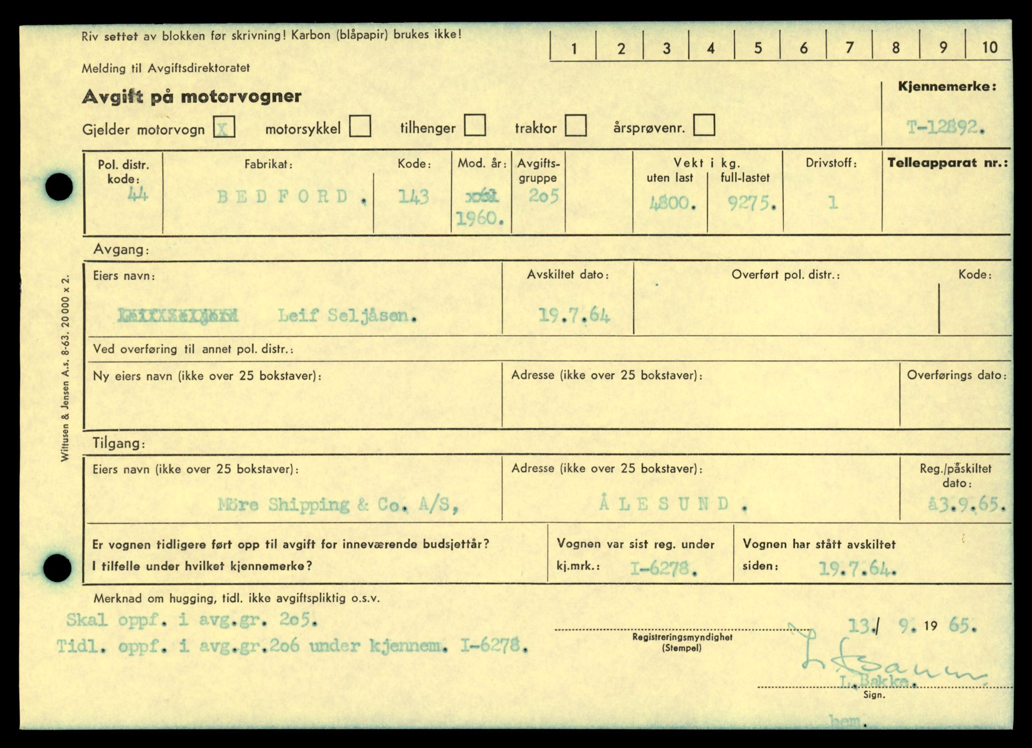 Møre og Romsdal vegkontor - Ålesund trafikkstasjon, AV/SAT-A-4099/F/Fe/L0036: Registreringskort for kjøretøy T 12831 - T 13030, 1927-1998, p. 1073