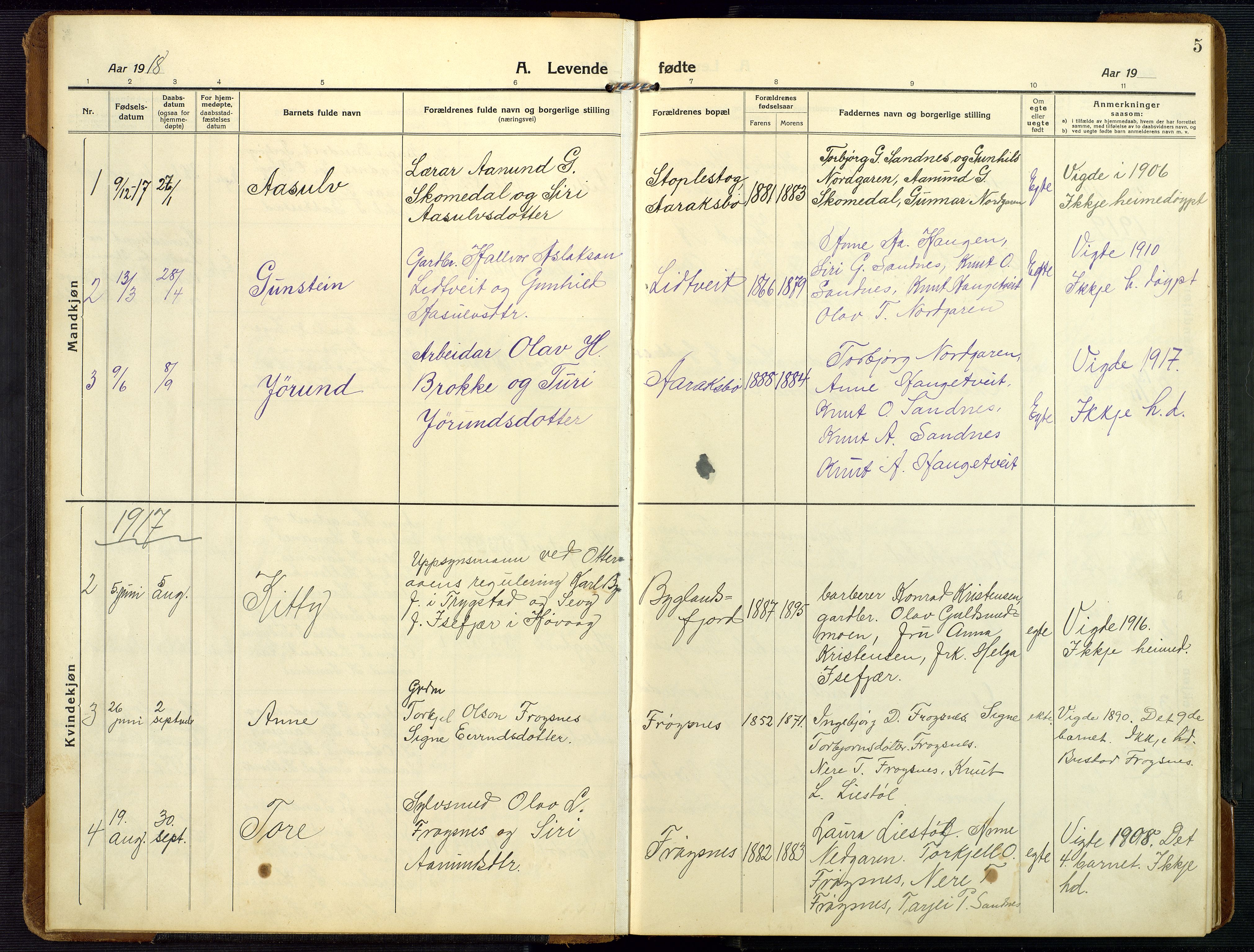 Bygland sokneprestkontor, SAK/1111-0006/F/Fb/Fbc/L0003: Parish register (copy) no. B 3, 1916-1975, p. 5