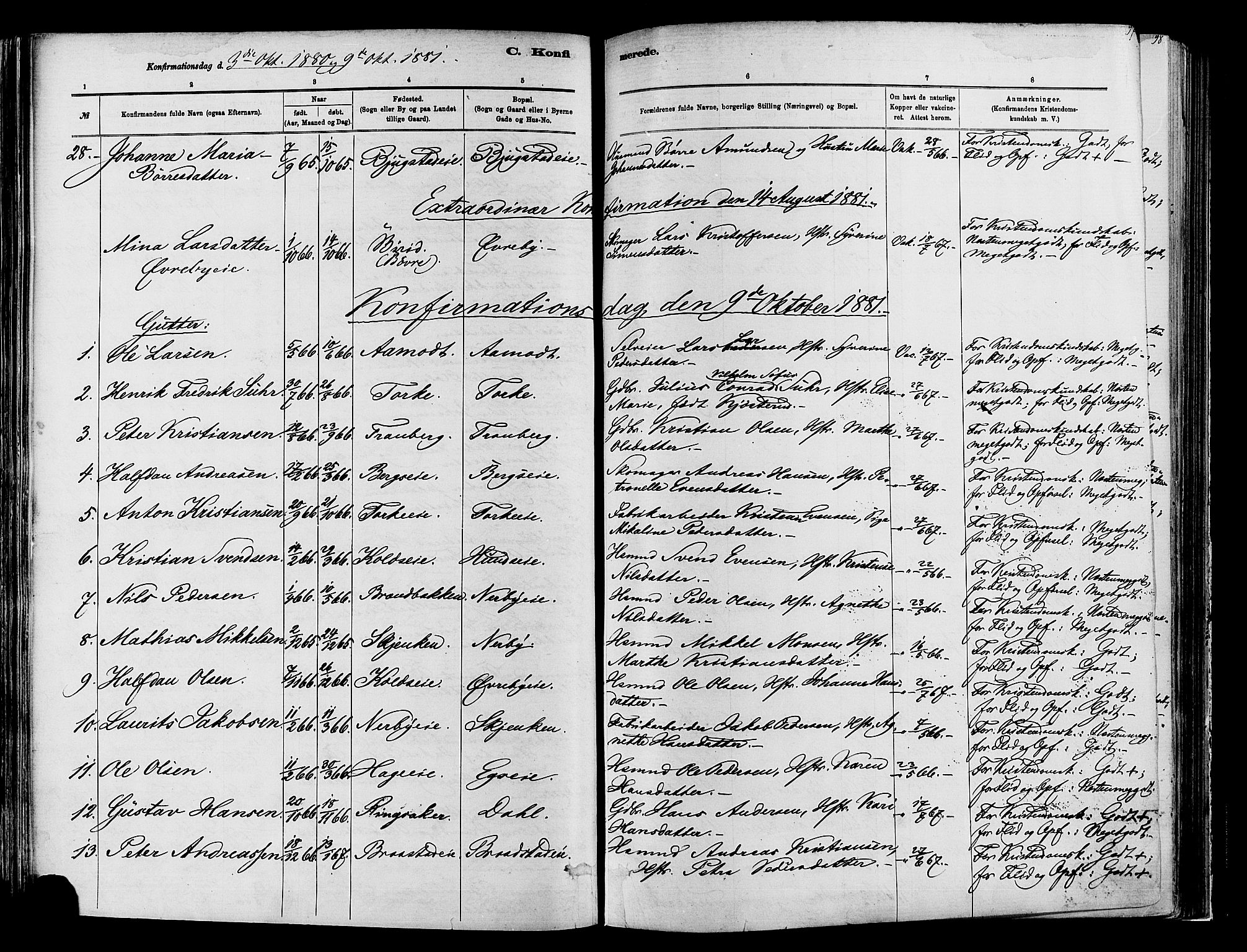 Vardal prestekontor, SAH/PREST-100/H/Ha/Haa/L0009: Parish register (official) no. 9, 1878-1892, p. 97