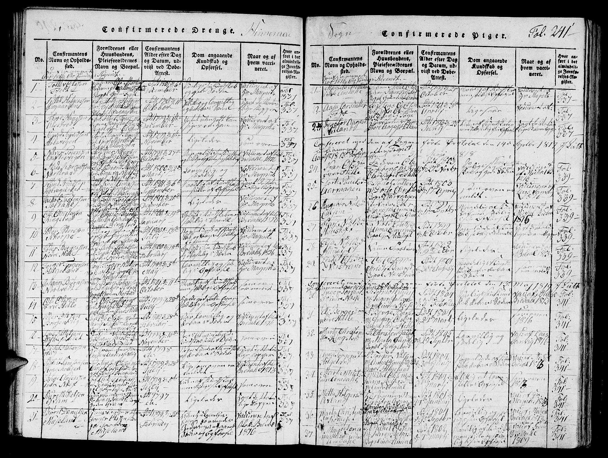 Nedstrand sokneprestkontor, AV/SAST-A-101841/01/V: Parish register (copy) no. B 1 /1, 1816-1847, p. 241