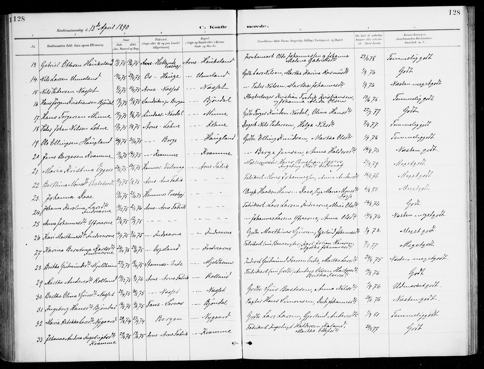 Haus sokneprestembete, SAB/A-75601/H/Haa/Haad/L0001: Parish register (official) no. D 1, 1887-1898, p. 128