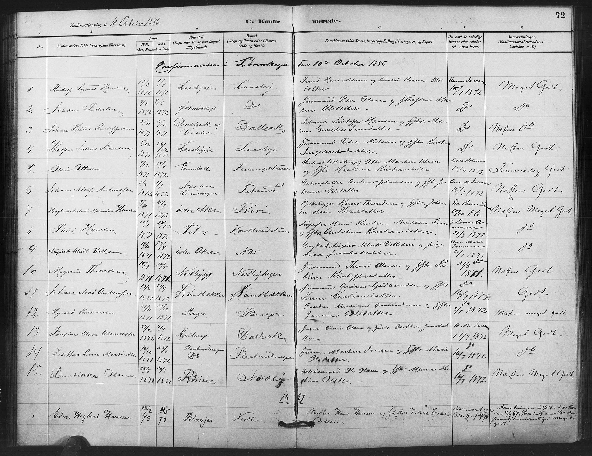 Skedsmo prestekontor Kirkebøker, AV/SAO-A-10033a/F/Fb/L0001: Parish register (official) no. II 1, 1883-1901, p. 72