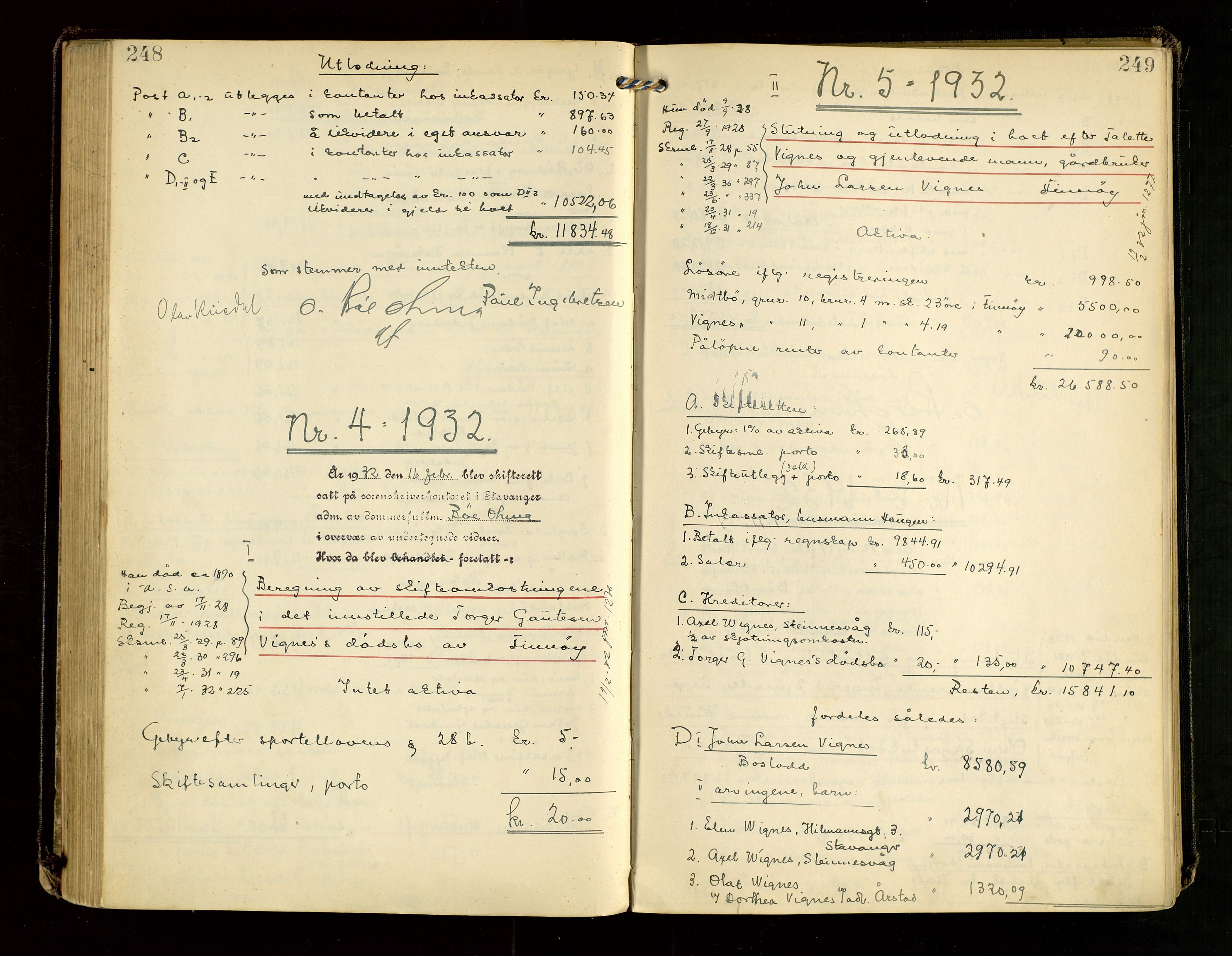 Ryfylke tingrett, AV/SAST-A-100055/001/IV/IVG/L0007: Skifteutlodningsprotokoll Med register, 1929-1933, p. 248-249