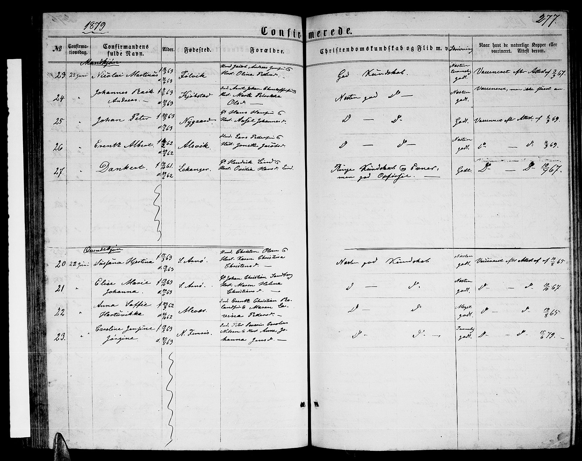 Ministerialprotokoller, klokkerbøker og fødselsregistre - Nordland, AV/SAT-A-1459/805/L0107: Parish register (copy) no. 805C03, 1862-1885, p. 277